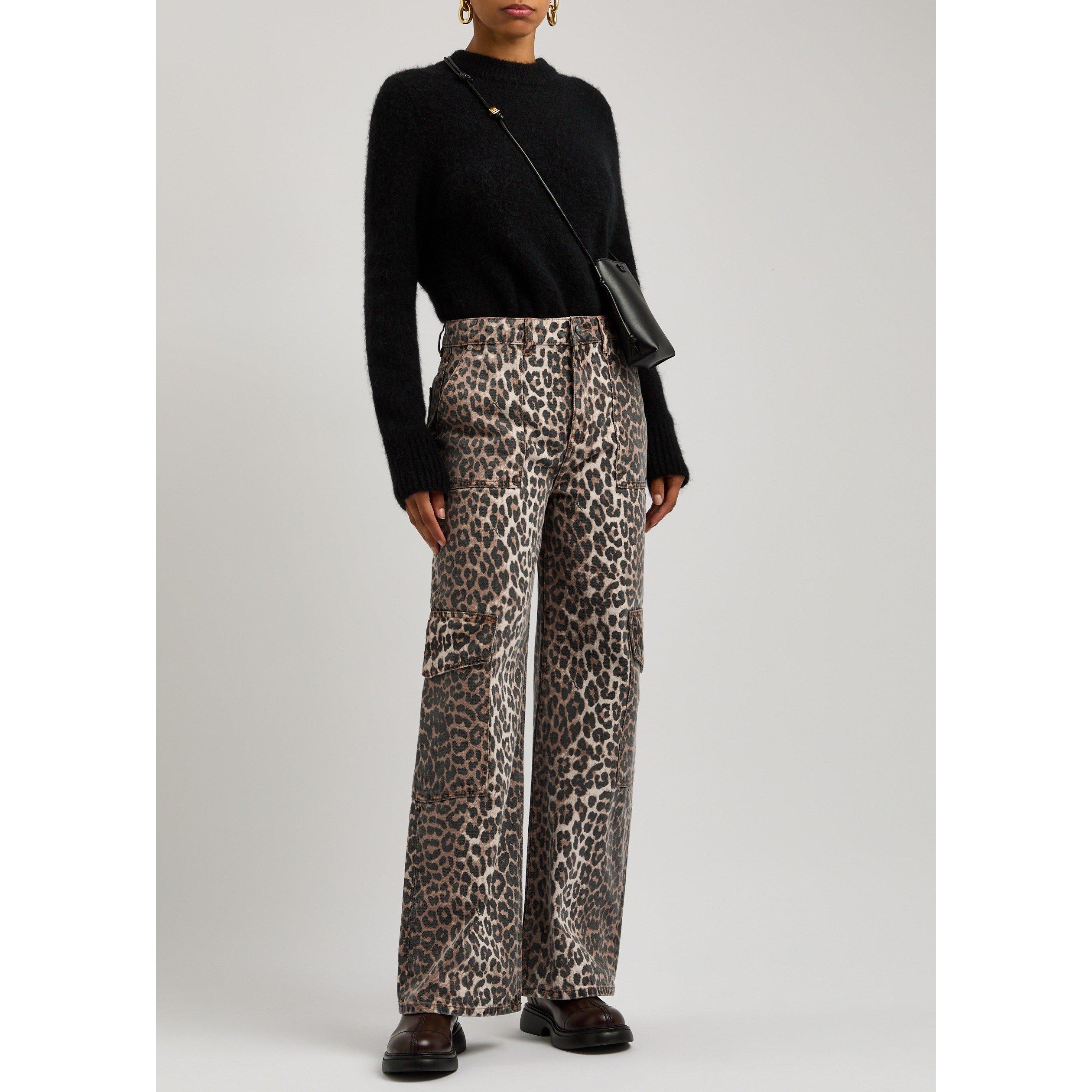 LEOPARD - Ganni - Women's Angi Leopard Print Cotton High-Rise Cargo Jeans - 5