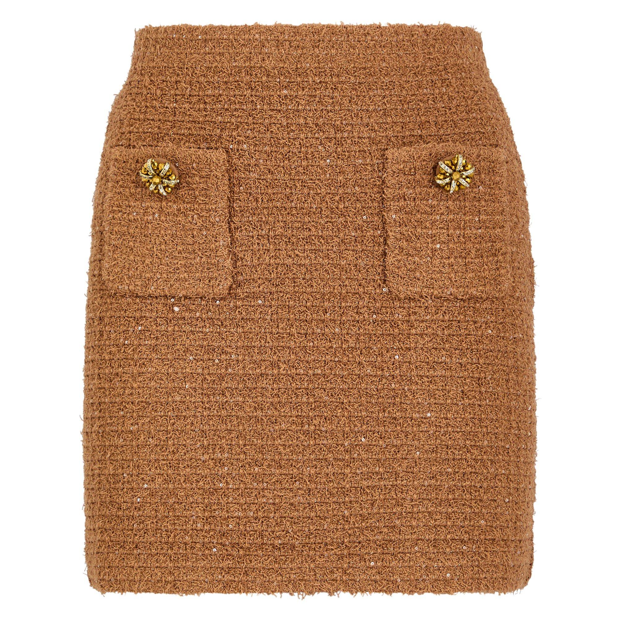 BROWN - Self Portrait - SS TEXTURED KNIT MINI SKIRT
