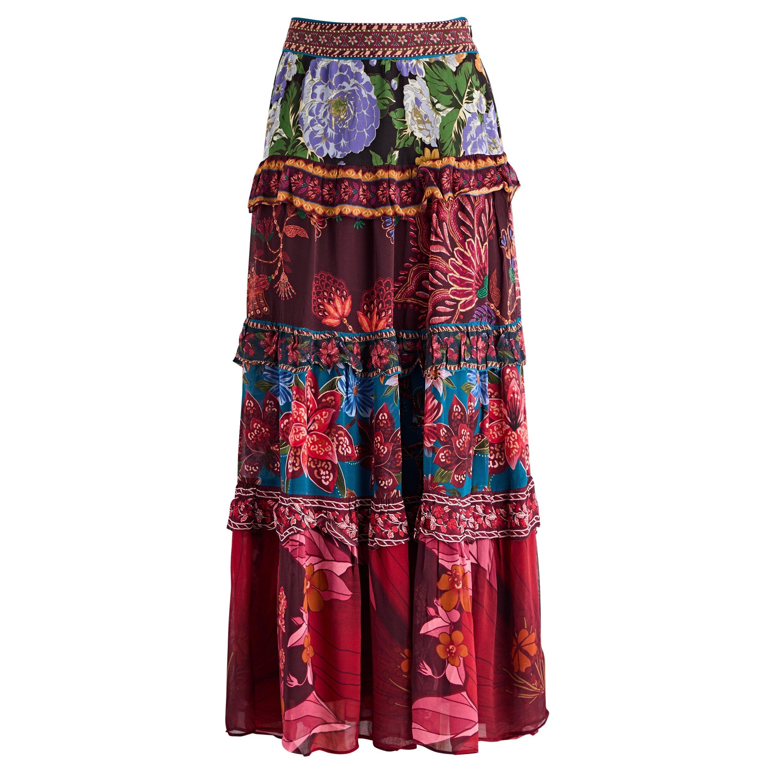 RED AND OTHER - FARM Rio - LS FLORAL MIX RUFFLE MAXI SKIR