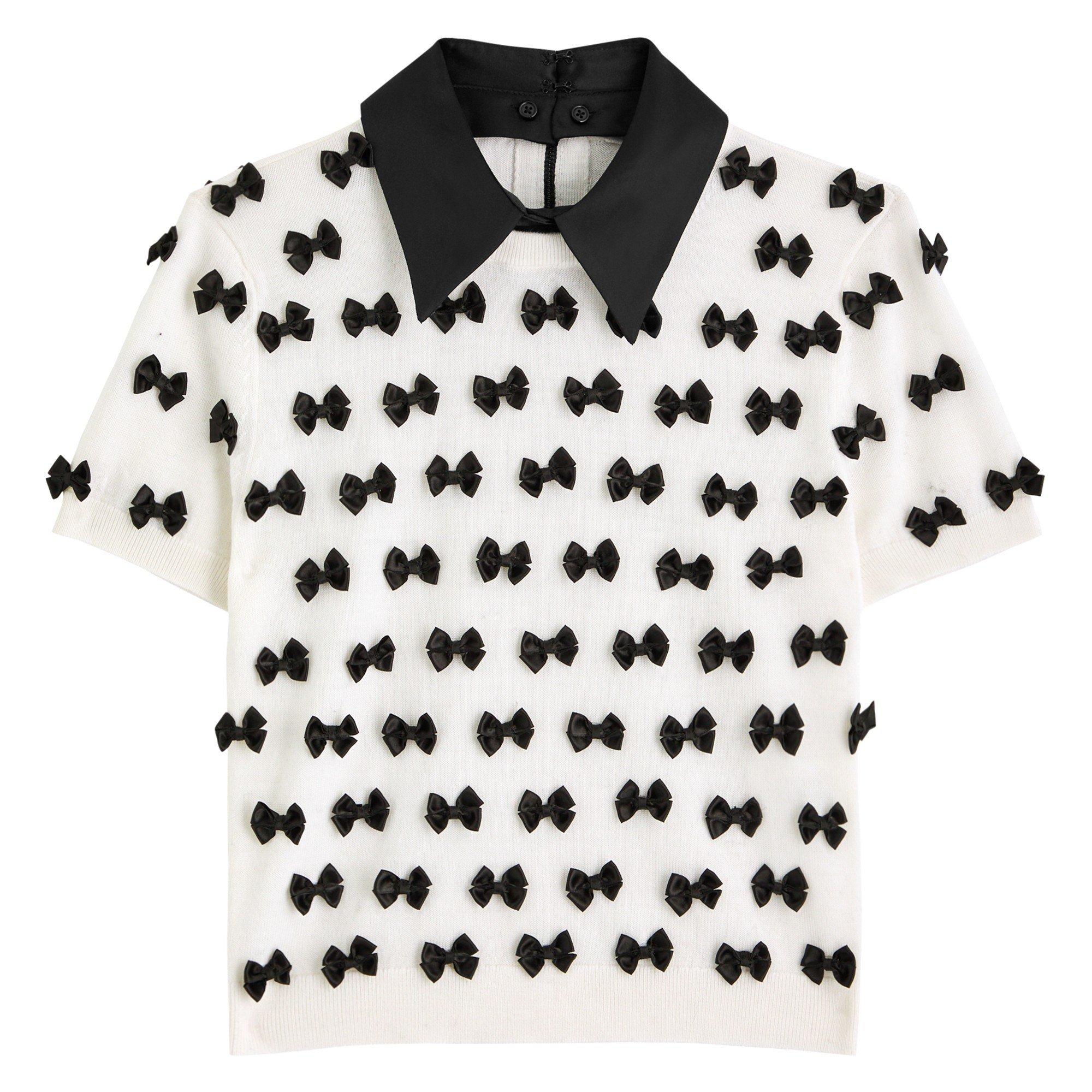 WHITE AND BLACK - Alice And Olivia - T CIARA SS BOW SWEATER TOP
