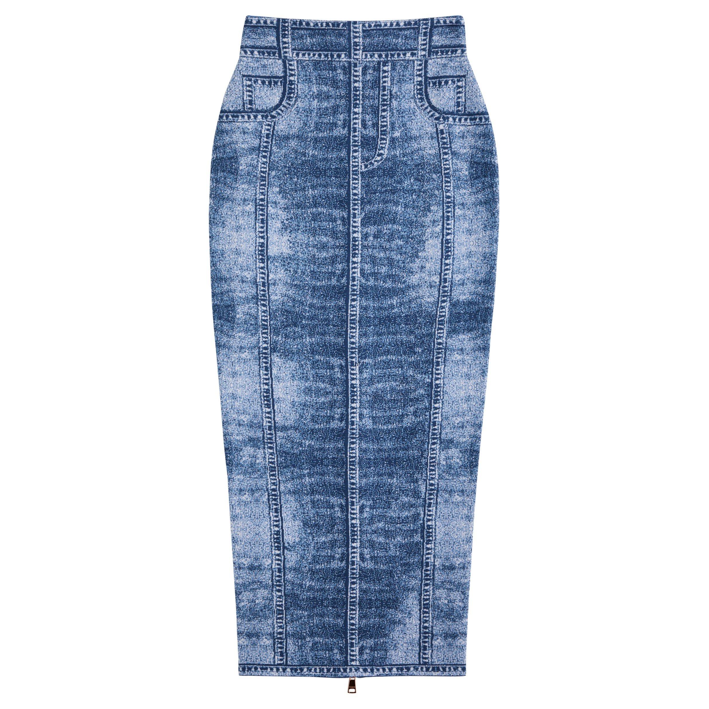 DENIM - Balmain - DENIM TROMPE LOEIL MID SKIRT