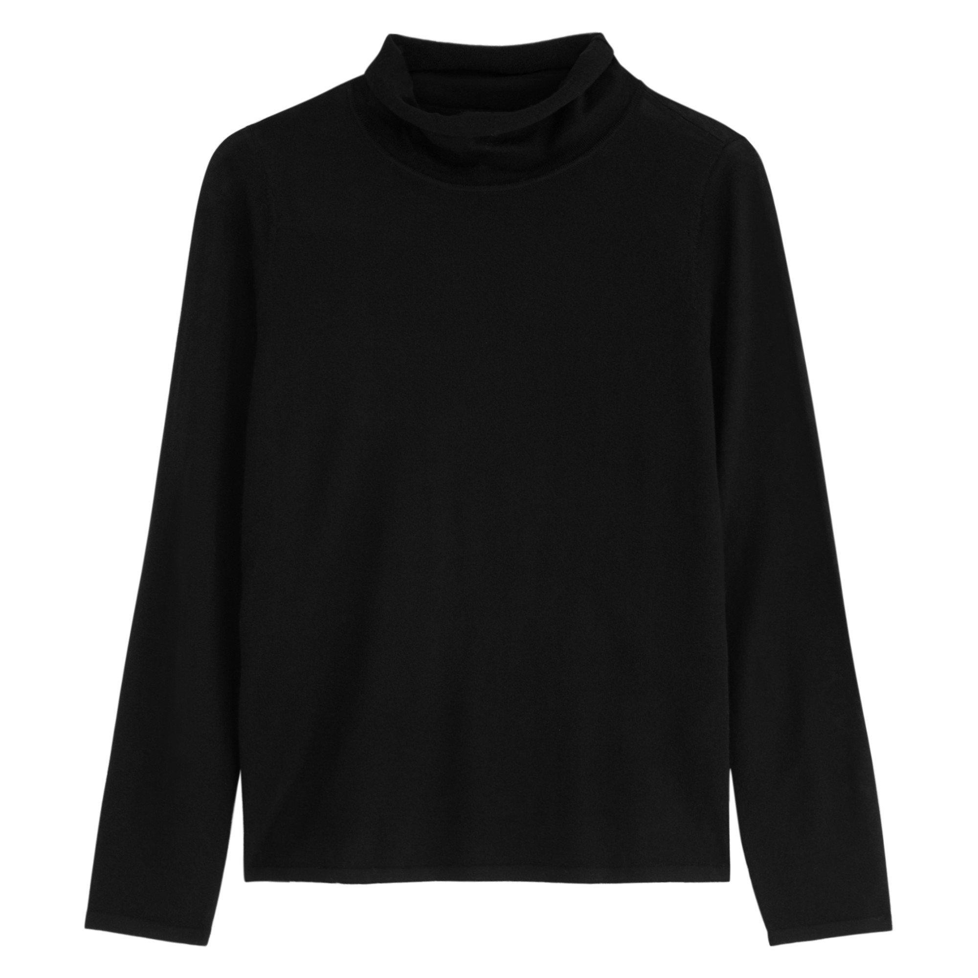 BLACK - Eileen Fisher - Women's Fine-Knit Merino Wool Turtle-Neck Jumper
