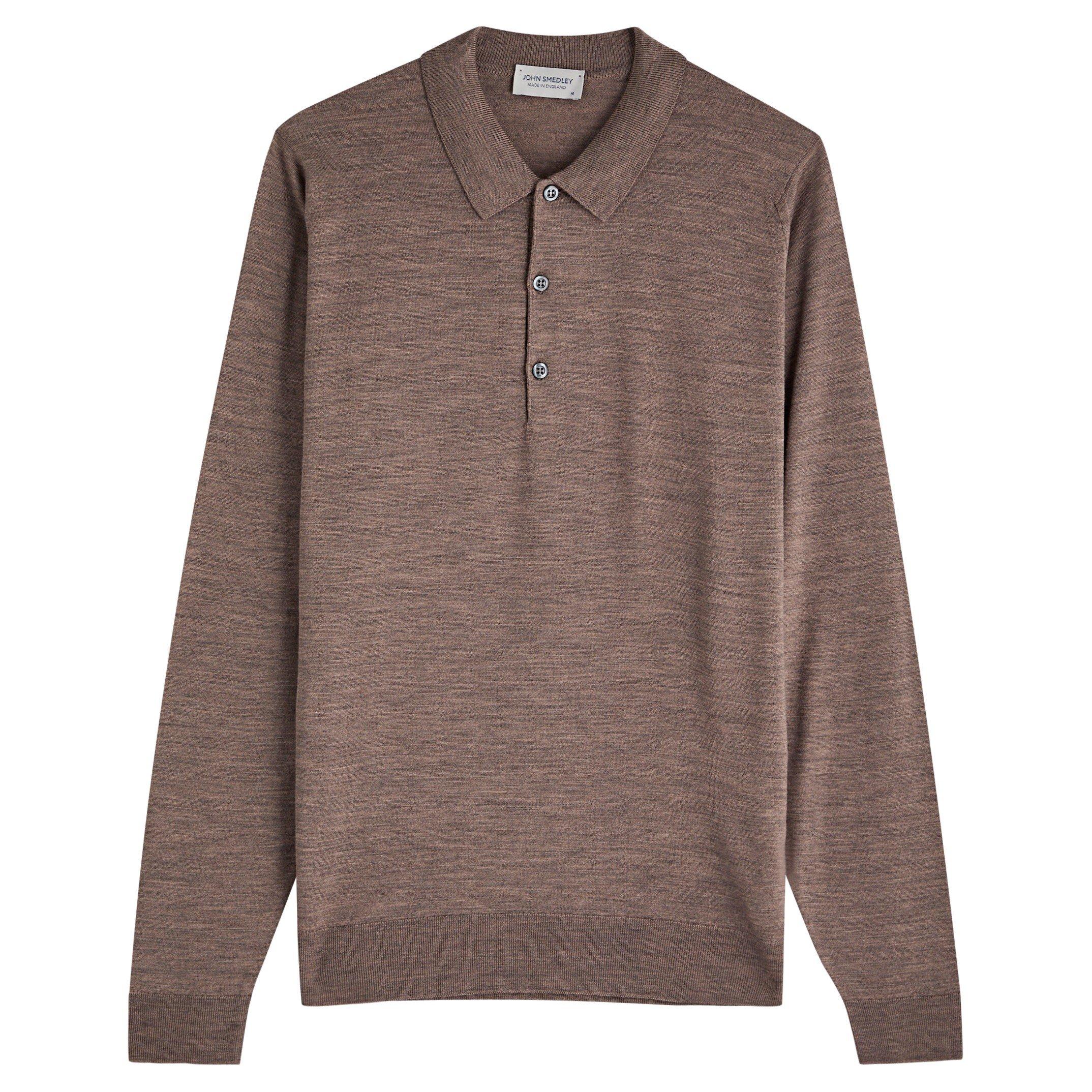 TAUPE - John Smedley - Men's Belper Merino Wool Long-Sleeve Polo Shirt