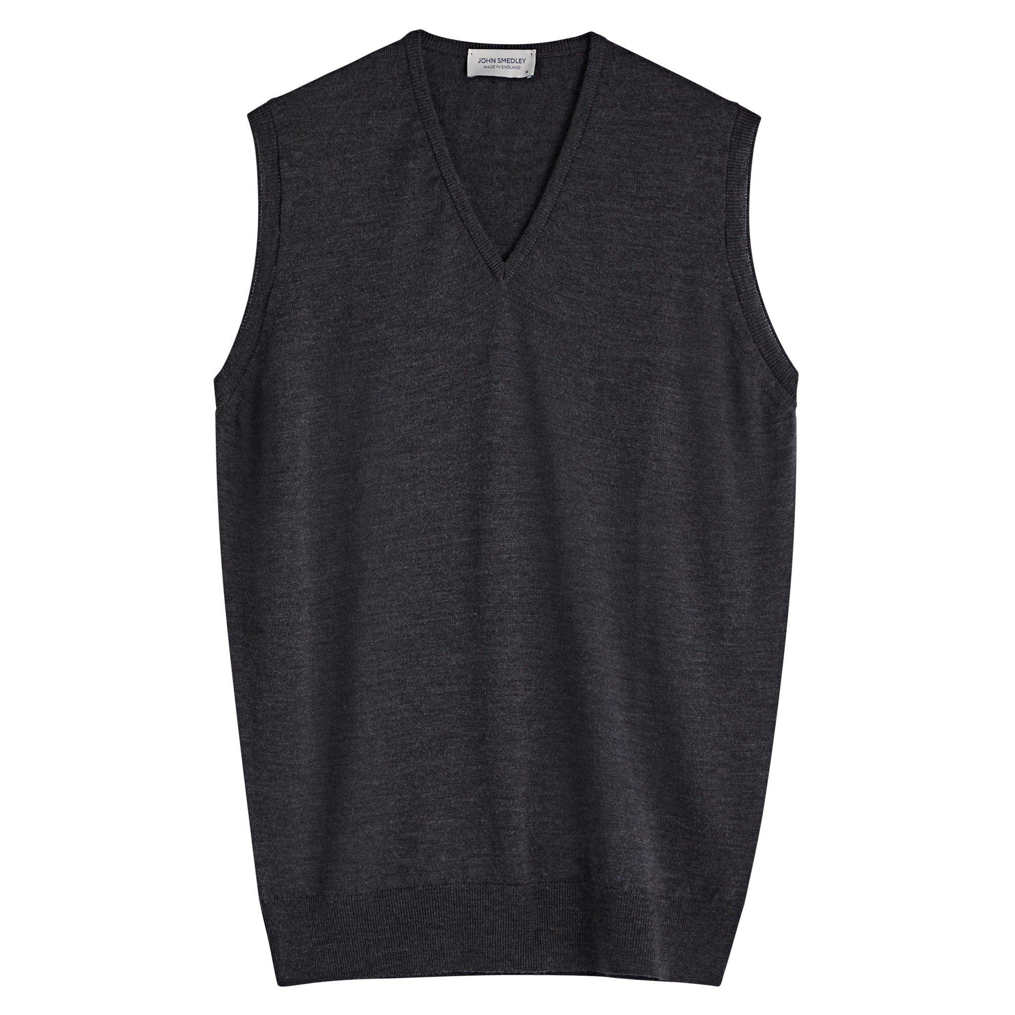 DARK GREY - John Smedley - Men's Hadfield Merino Wool V-Neck Sweater Vest