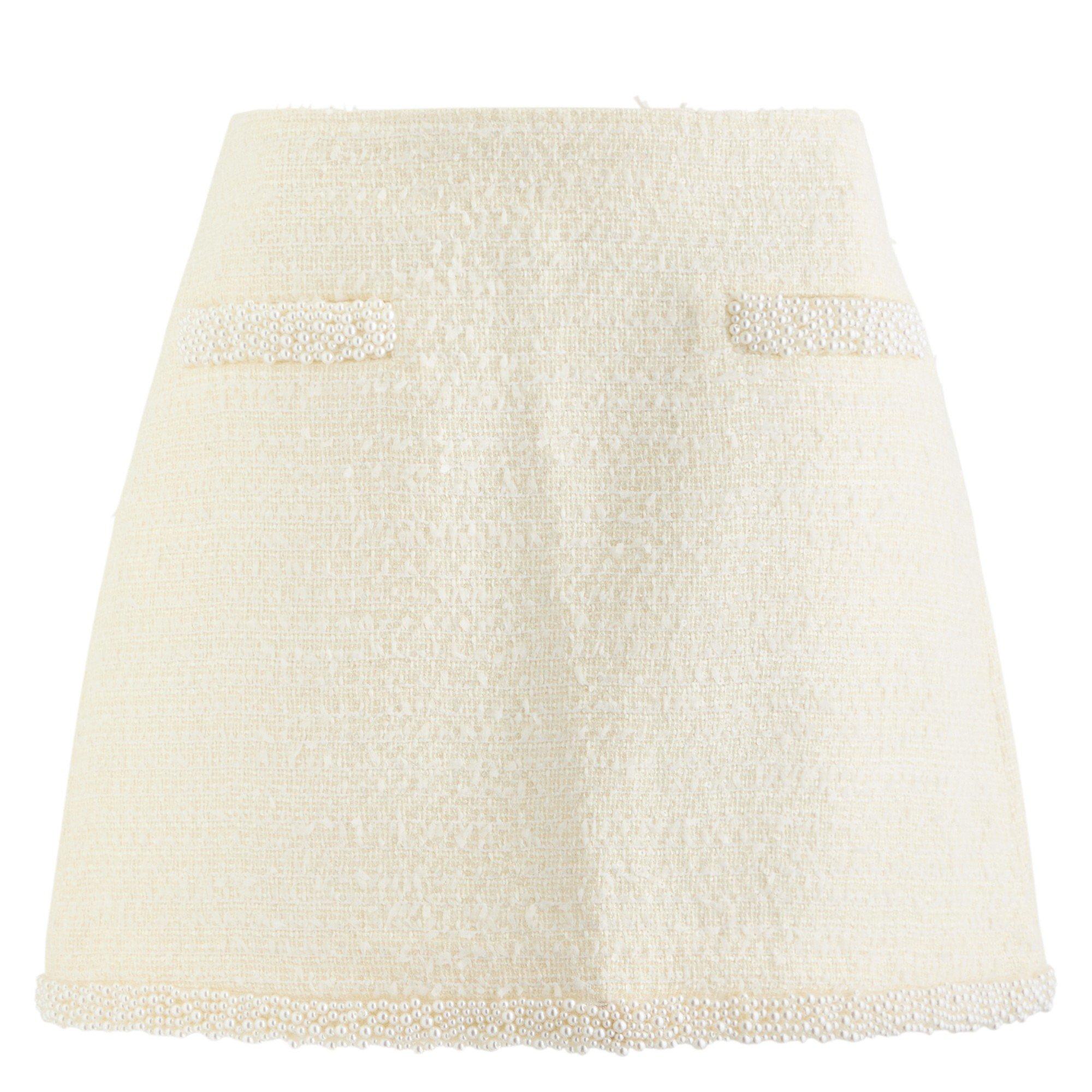 CREAM - Self Portrait - SS BOUCLE PEARL TRIM MINI SKIR