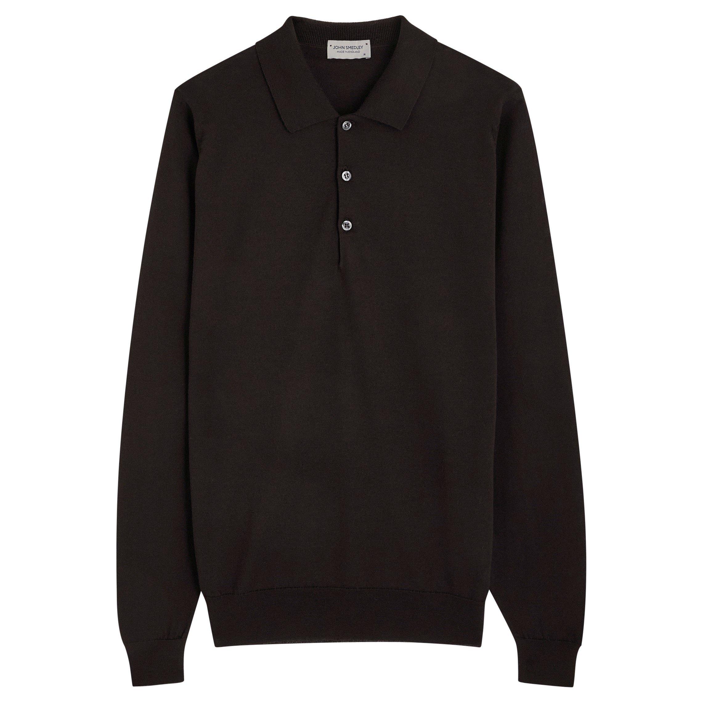 BROWN - John Smedley - Men's Smed Wool Slim-Fit Long-Sleeve Knitted Polo Shirt
