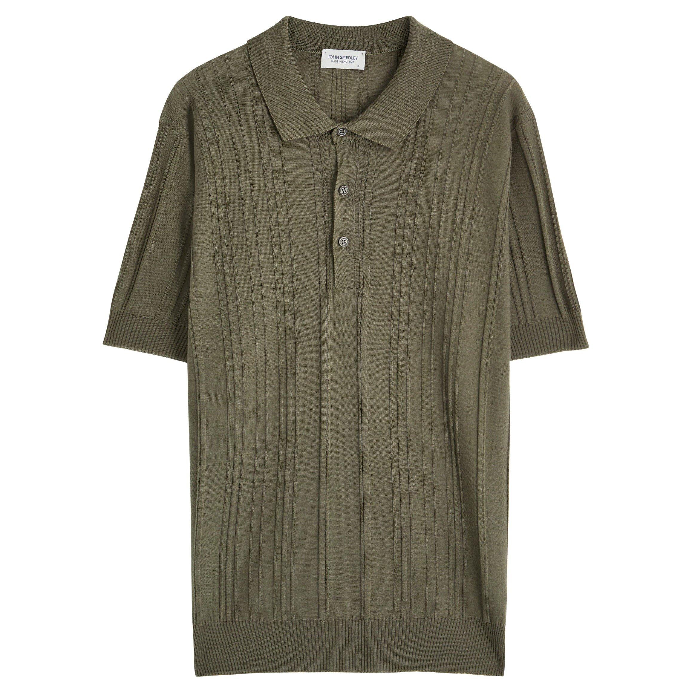 KHAKI - John Smedley - SMED KNIT POLO SS TXTR