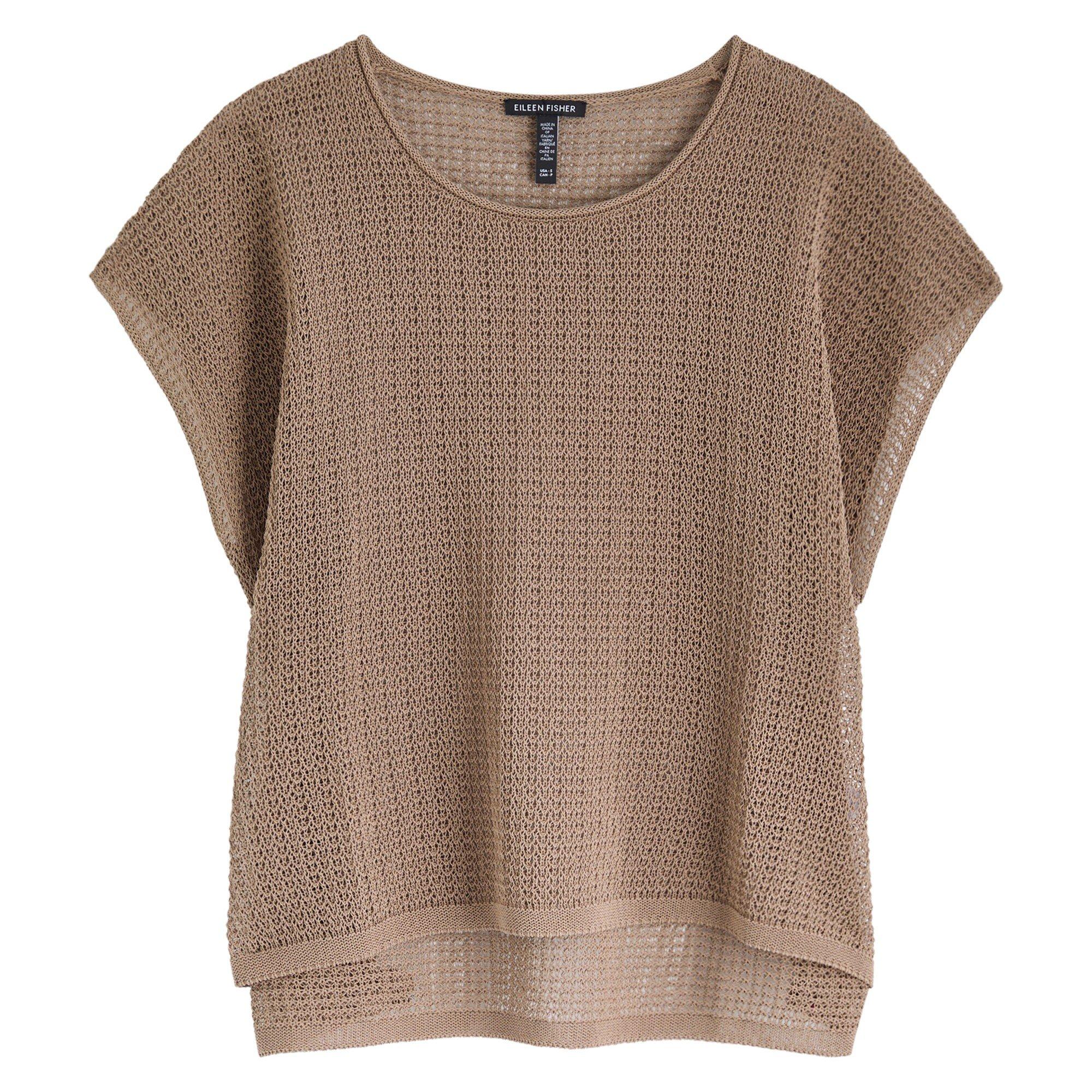 BROWN - Eileen Fisher - T JEWEL NECK SS SWEATER