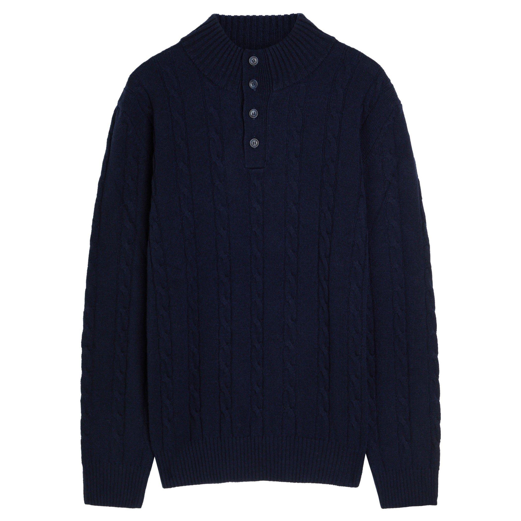 NAVY - Aurelien - AUR CABLE BUTTON KNIT