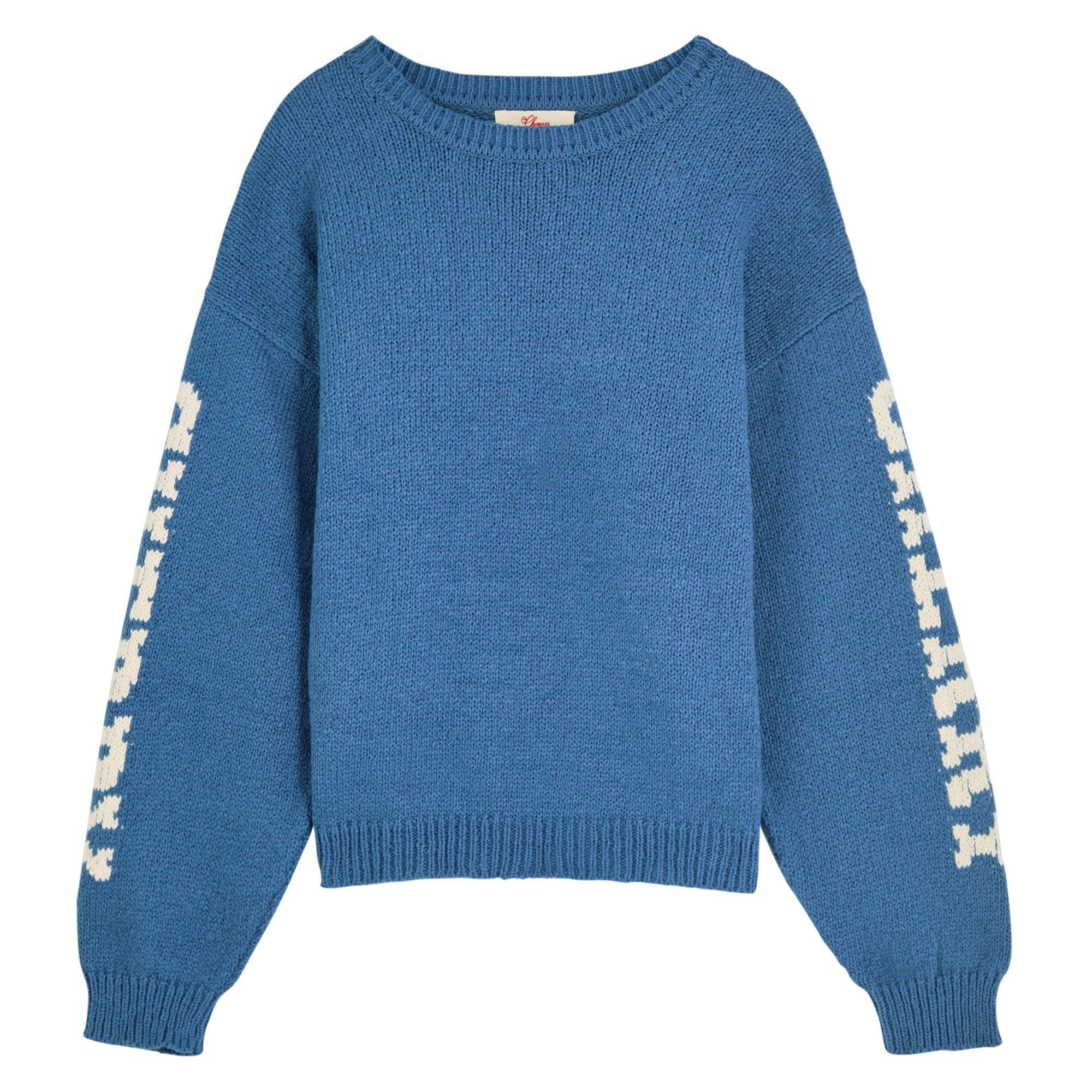 BLUE - Cherry LA - CHERRY  COTTON KNIT CREWNECK S