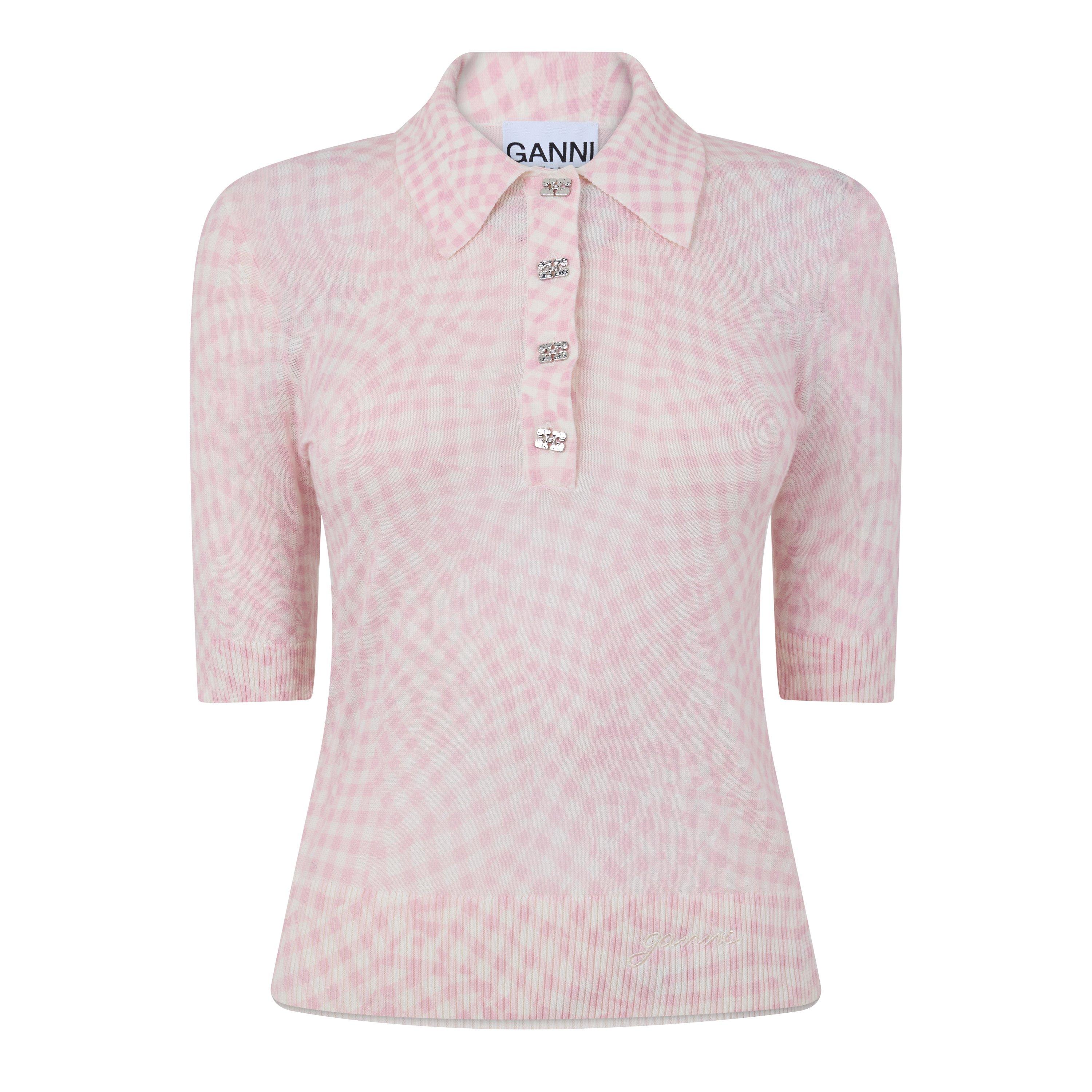 LIGHT PINK - Ganni - T SHEER PRINTED POLO - 1