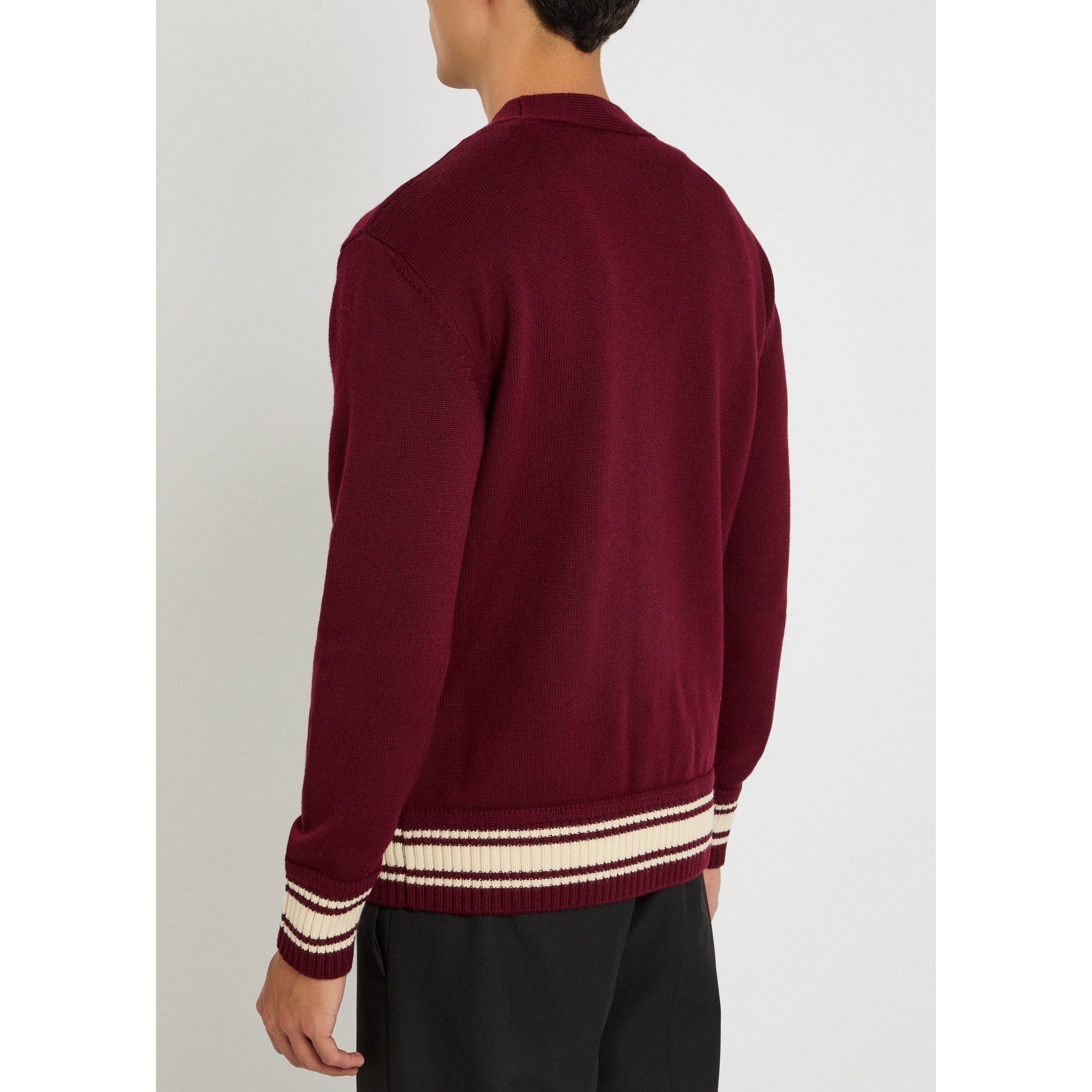 BURGUNDY - Moncler - Men's Virgin Wool Logo Cardigan - 3