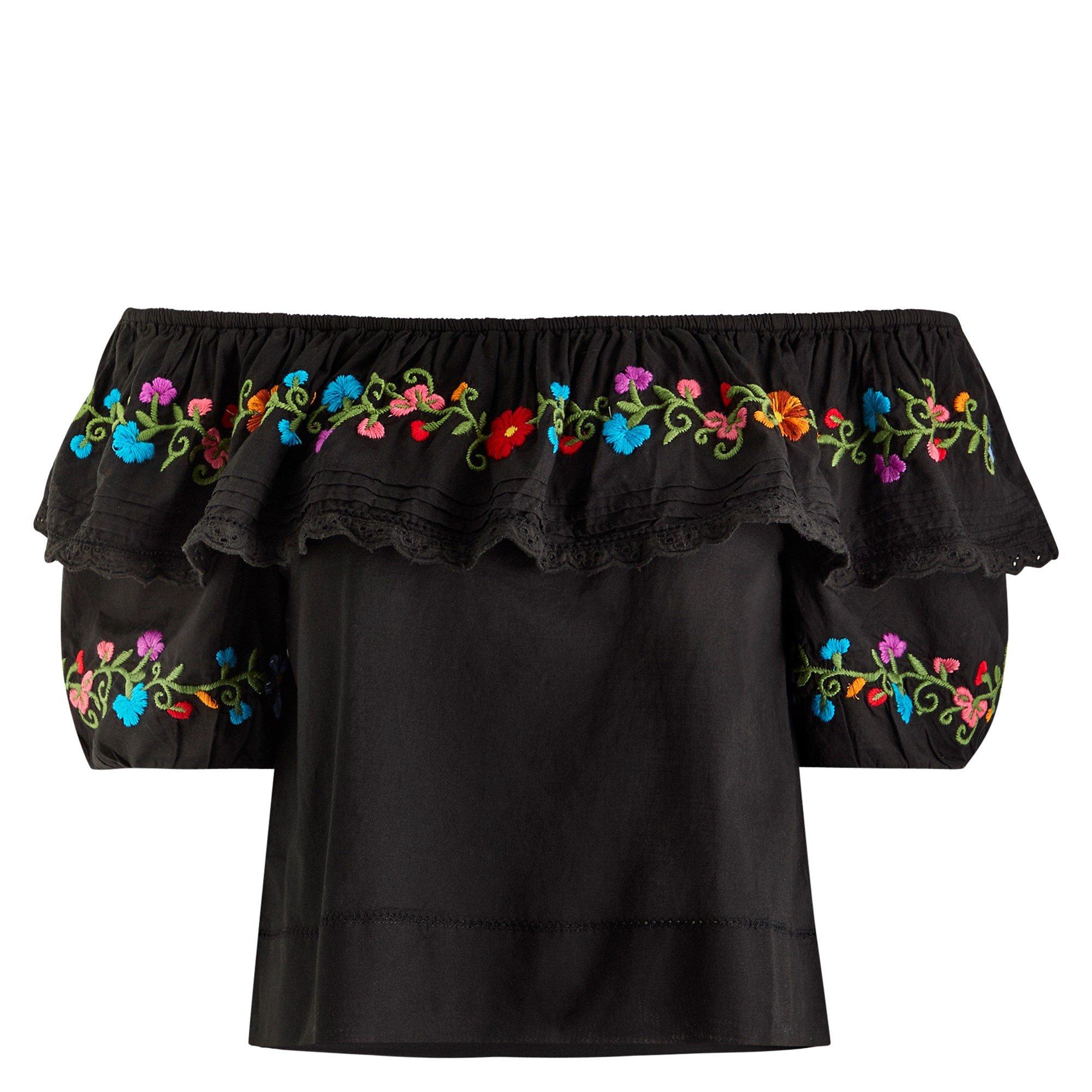 BLACK - RIXO - T Lisette Embroidery Top