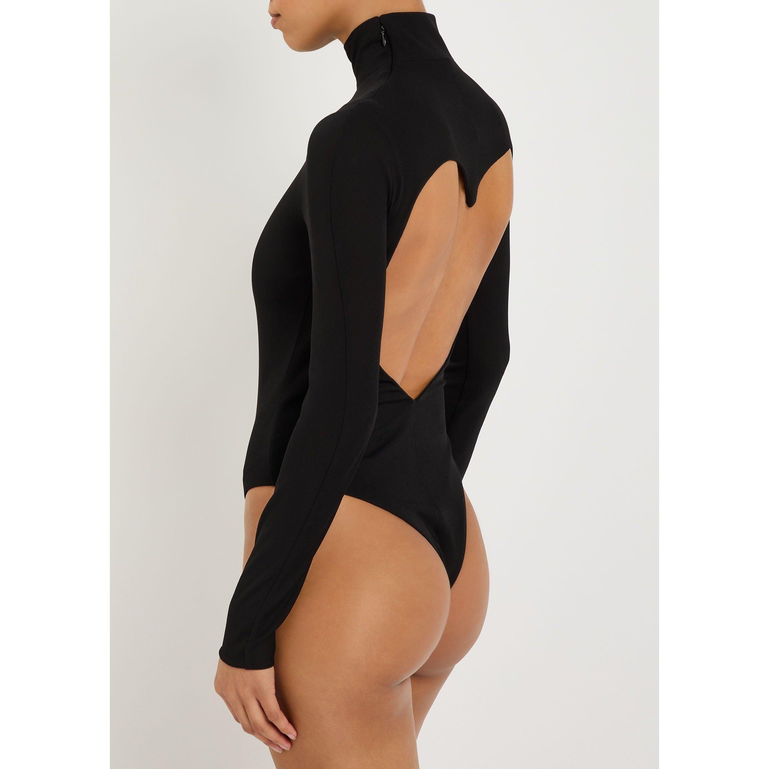 BLACK - Alaia - Women's Heart Viscose Turtle-Neck Bodysuit - 3