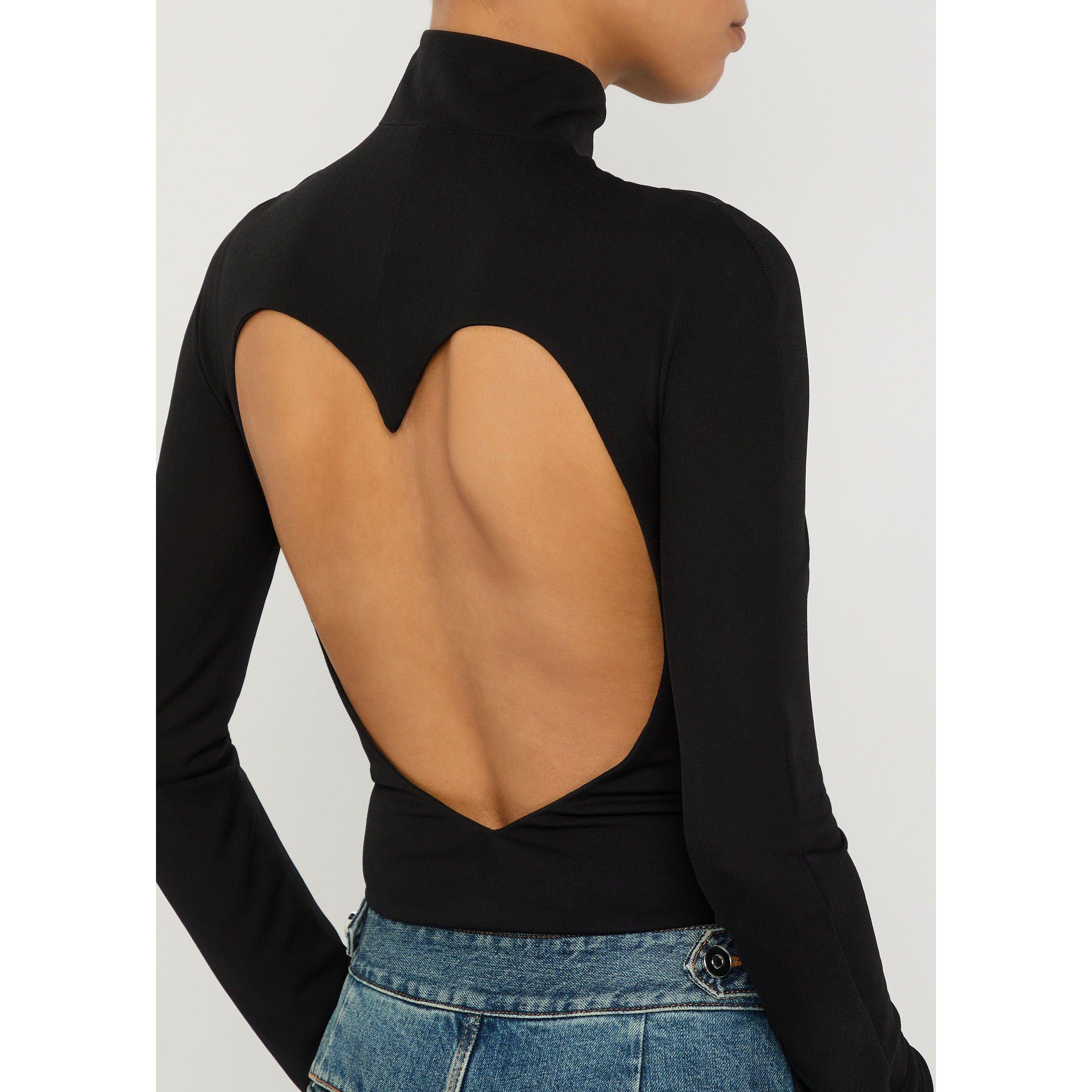 BLACK - Alaia - Women's Heart Viscose Turtle-Neck Bodysuit - 4