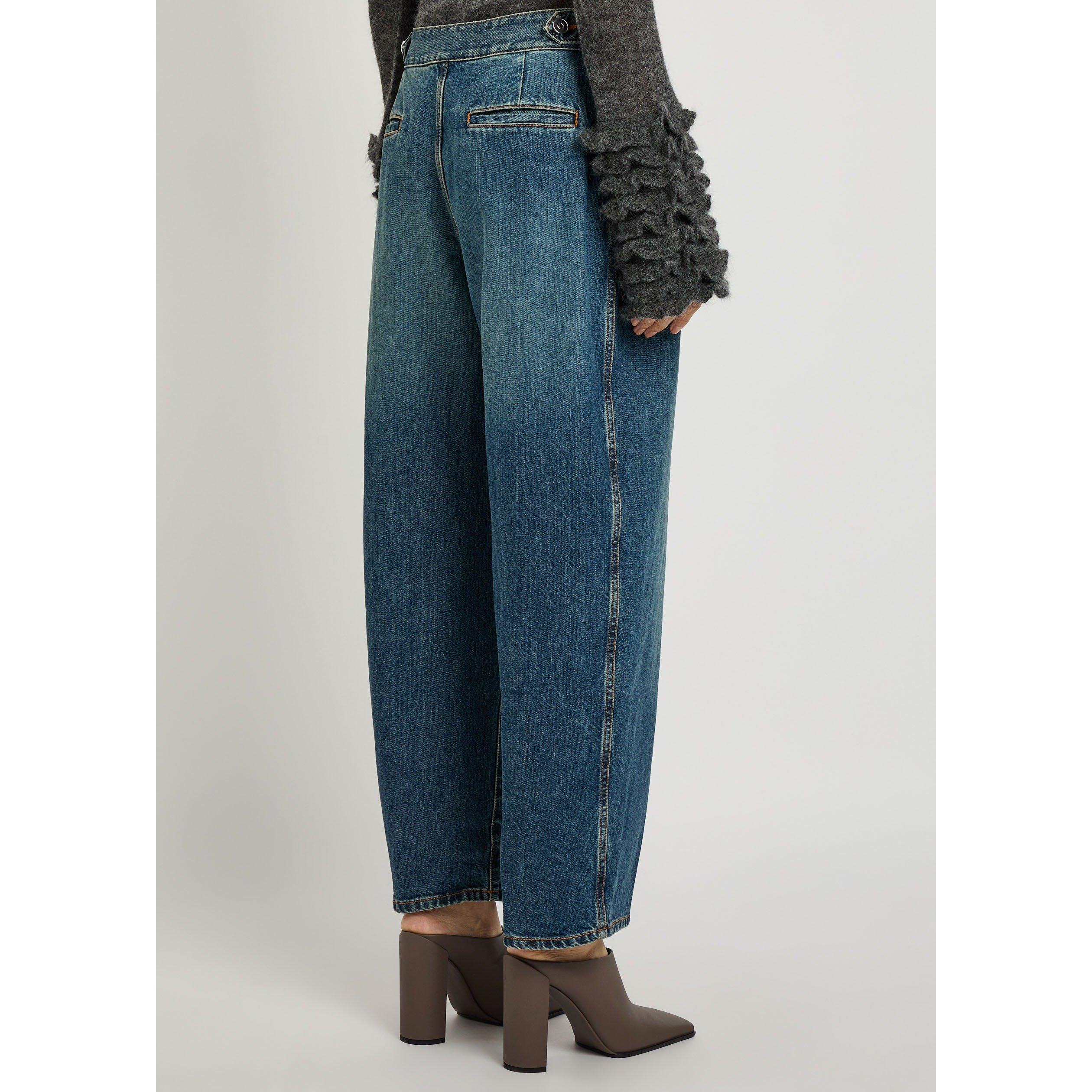 DENIM - Alaia - Women's High-Waist Pleated Cotton Wide-Leg Jeans - 3