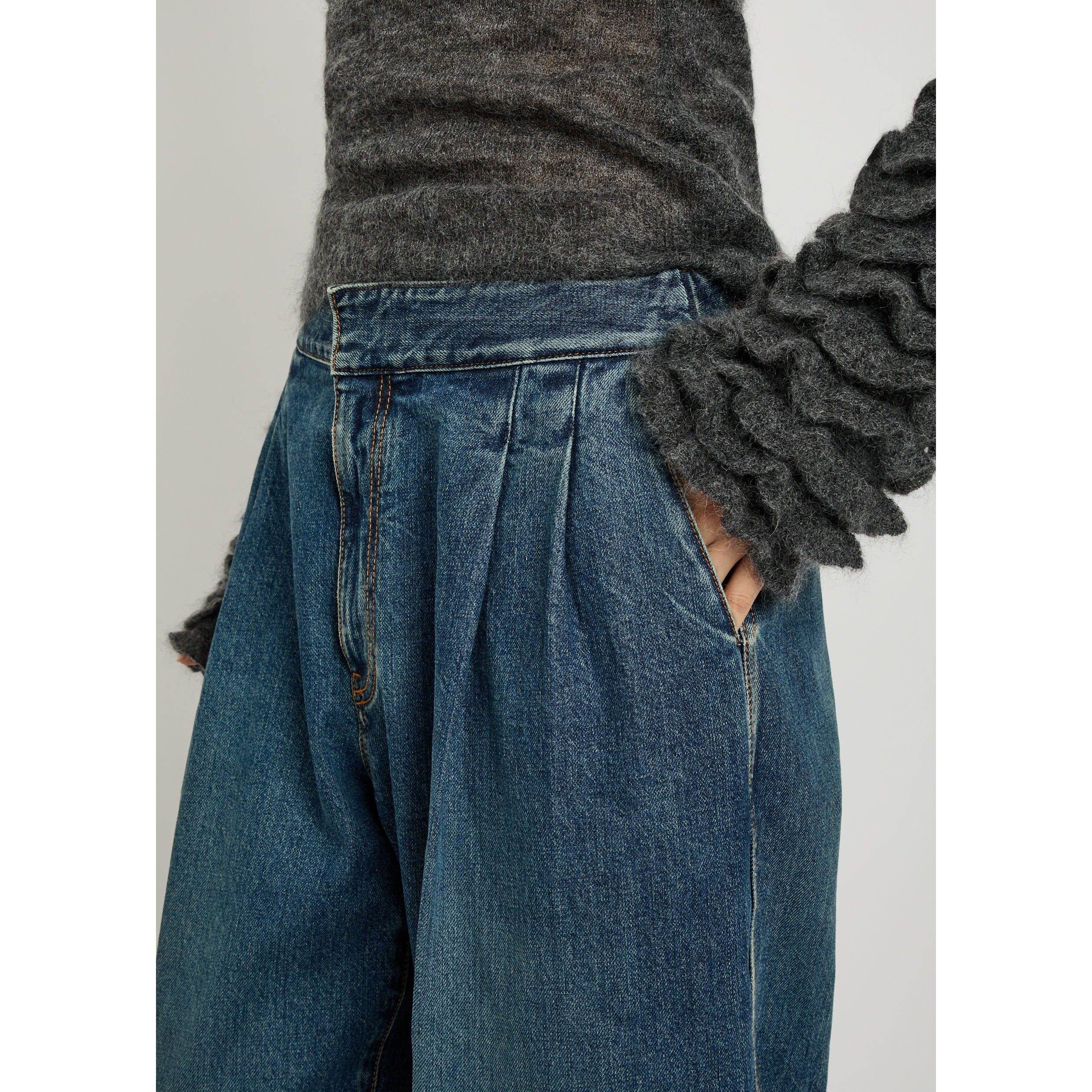 DENIM - Alaia - Women's High-Waist Pleated Cotton Wide-Leg Jeans - 4