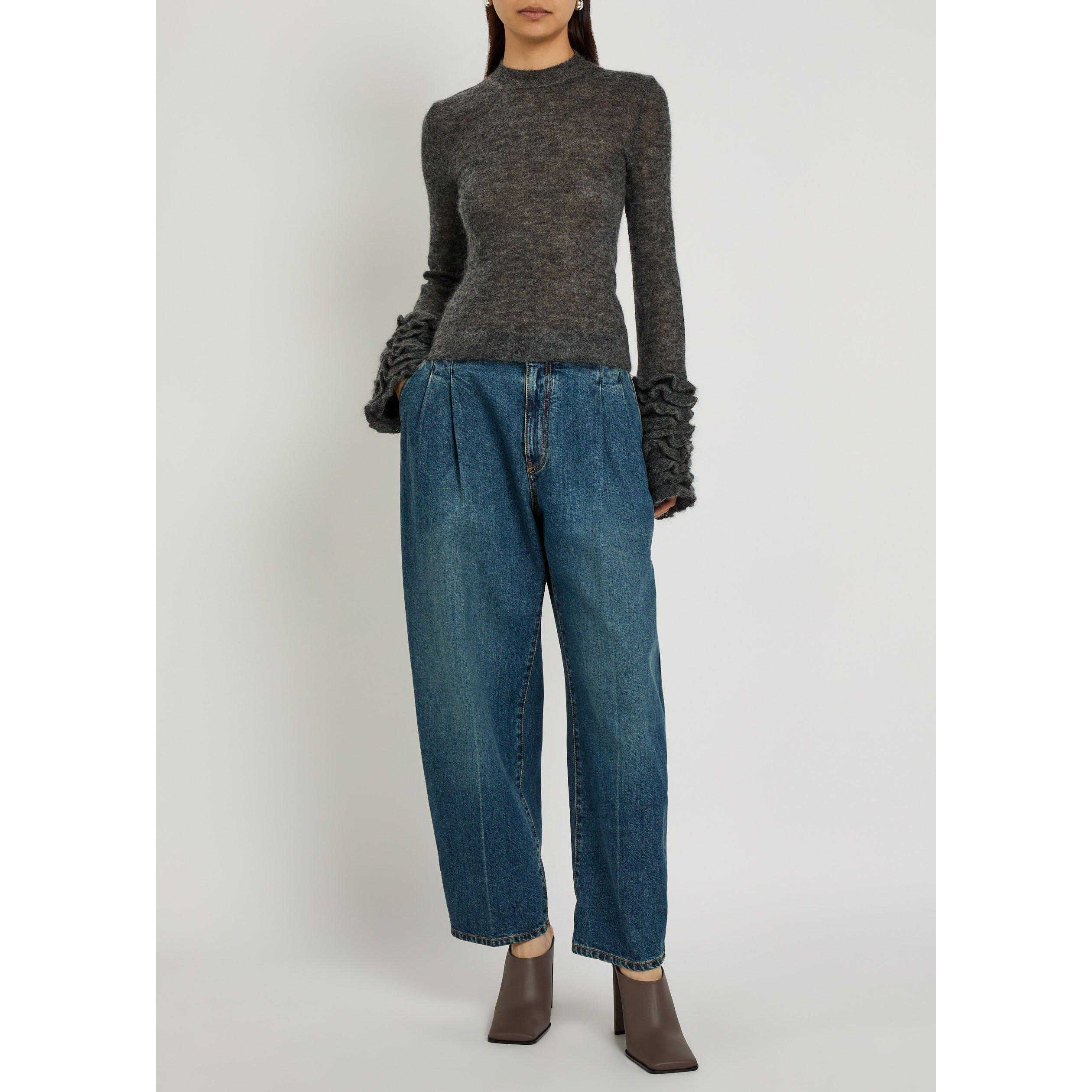 DENIM - Alaia - Women's High-Waist Pleated Cotton Wide-Leg Jeans - 5