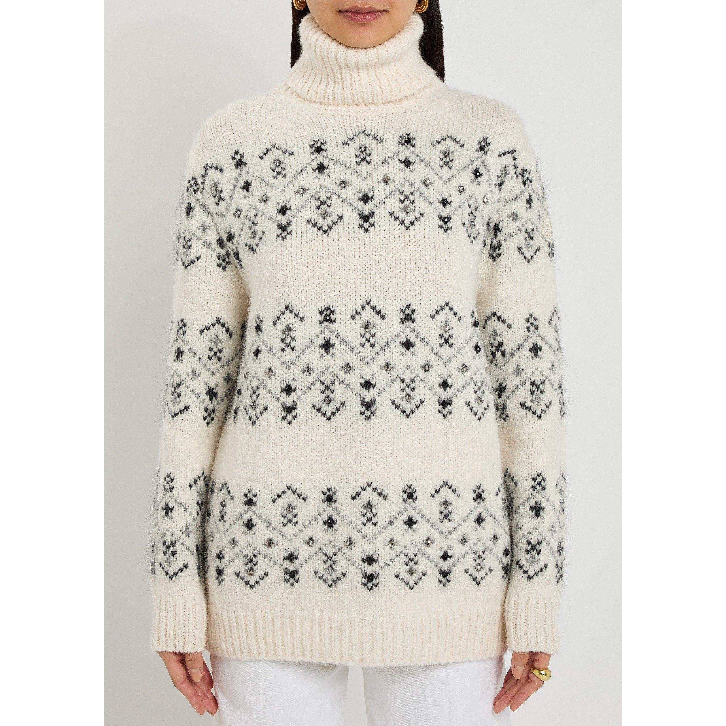 NATURAL - Moncler - Women's Fair Isle Alpaca Funnel-Neck Jumper - 2