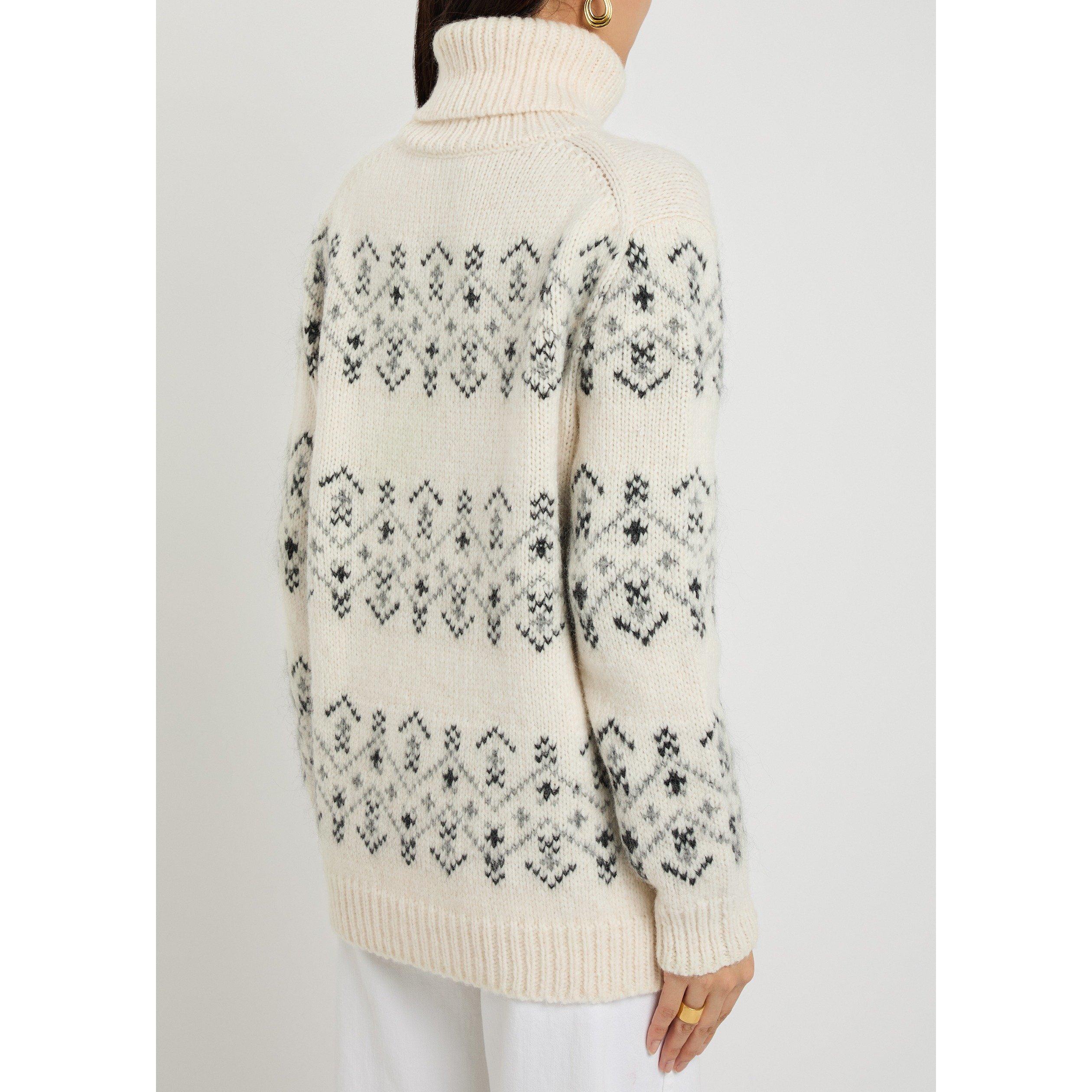 NATURAL - Moncler - Women's Fair Isle Alpaca Funnel-Neck Jumper - 3