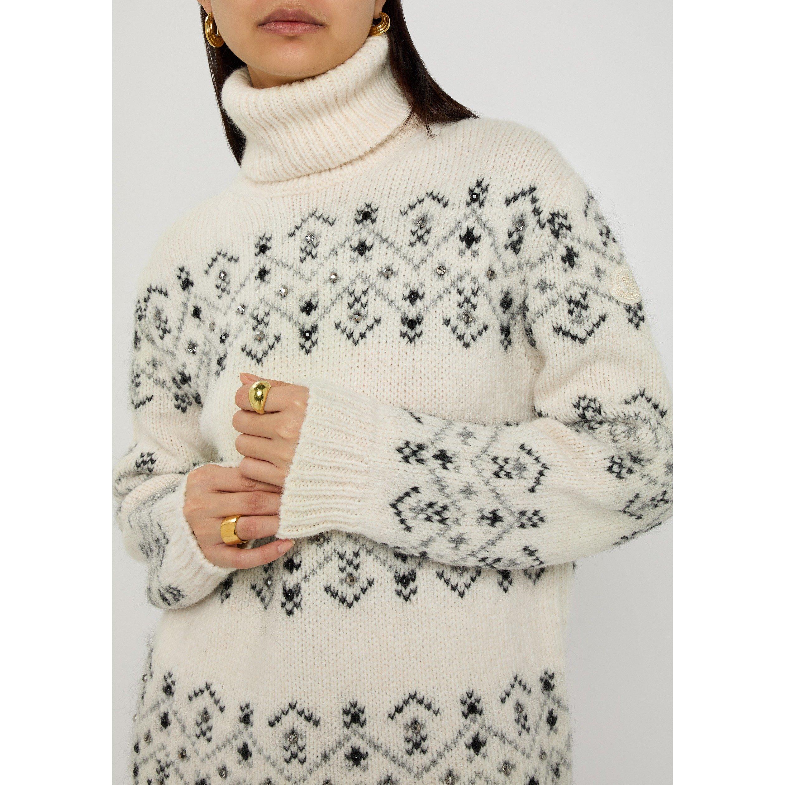 NATURAL - Moncler - Women's Fair Isle Alpaca Funnel-Neck Jumper - 4
