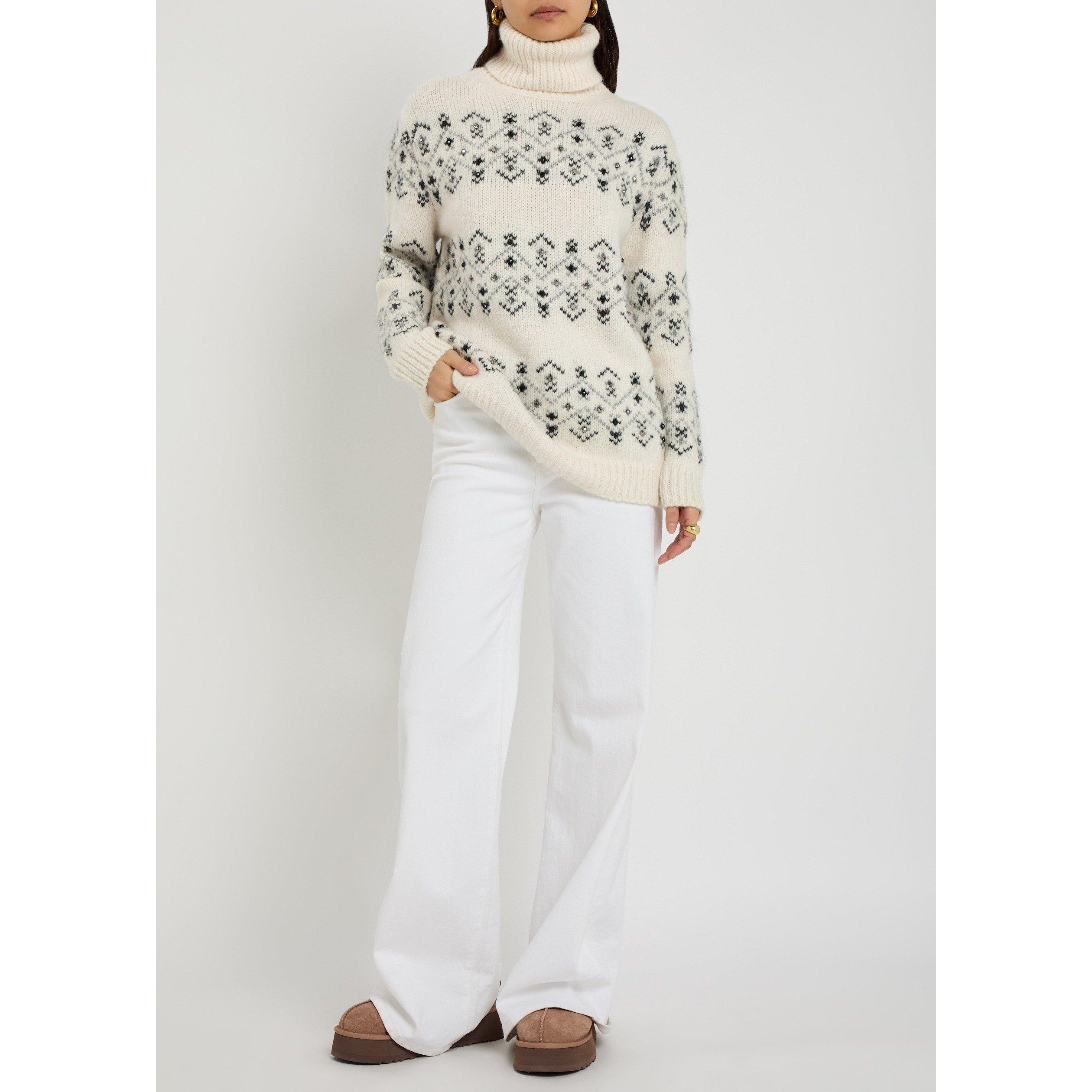 NATURAL - Moncler - Women's Fair Isle Alpaca Funnel-Neck Jumper - 5