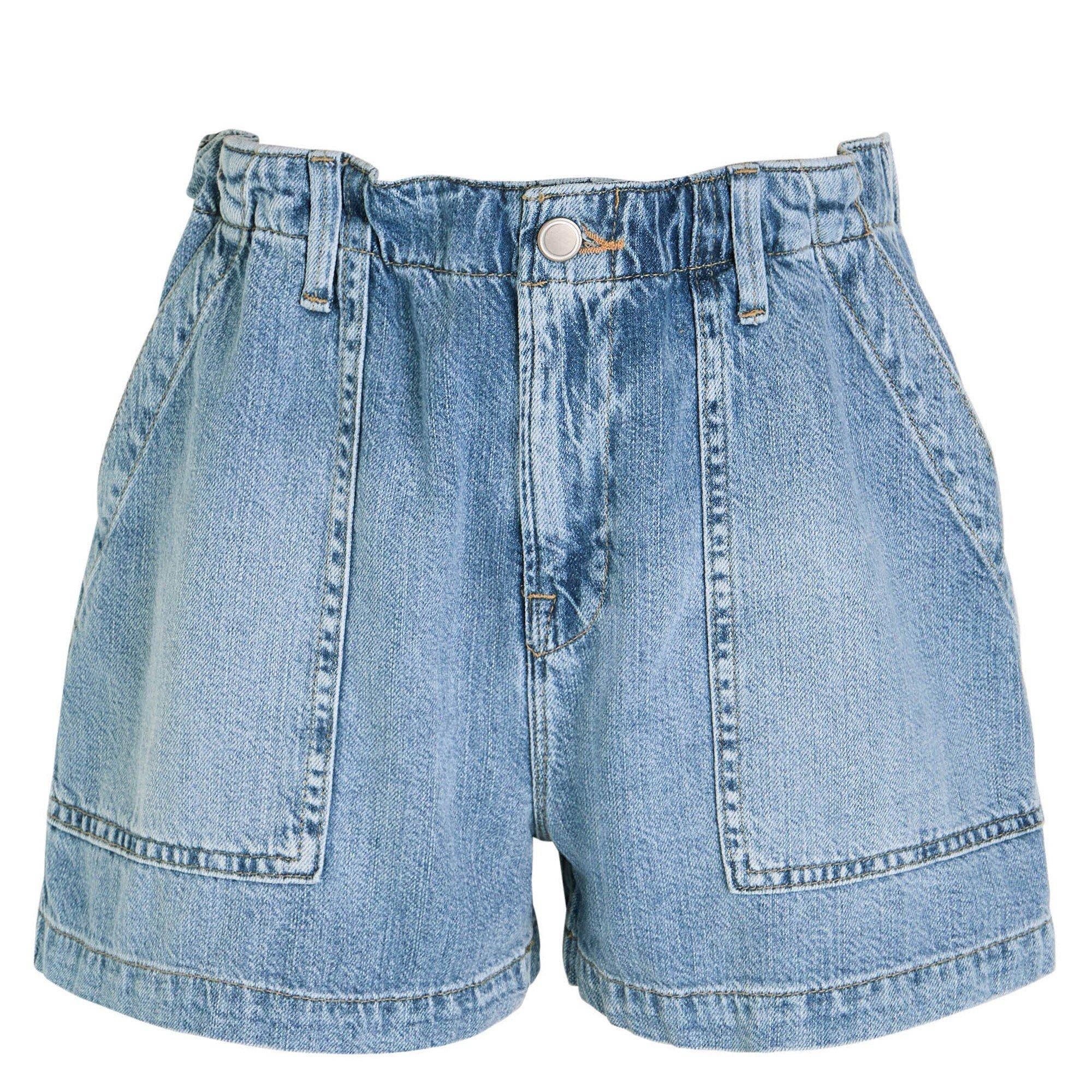 INDIGO - Good American - LITE LINEN DENIM SHORTS