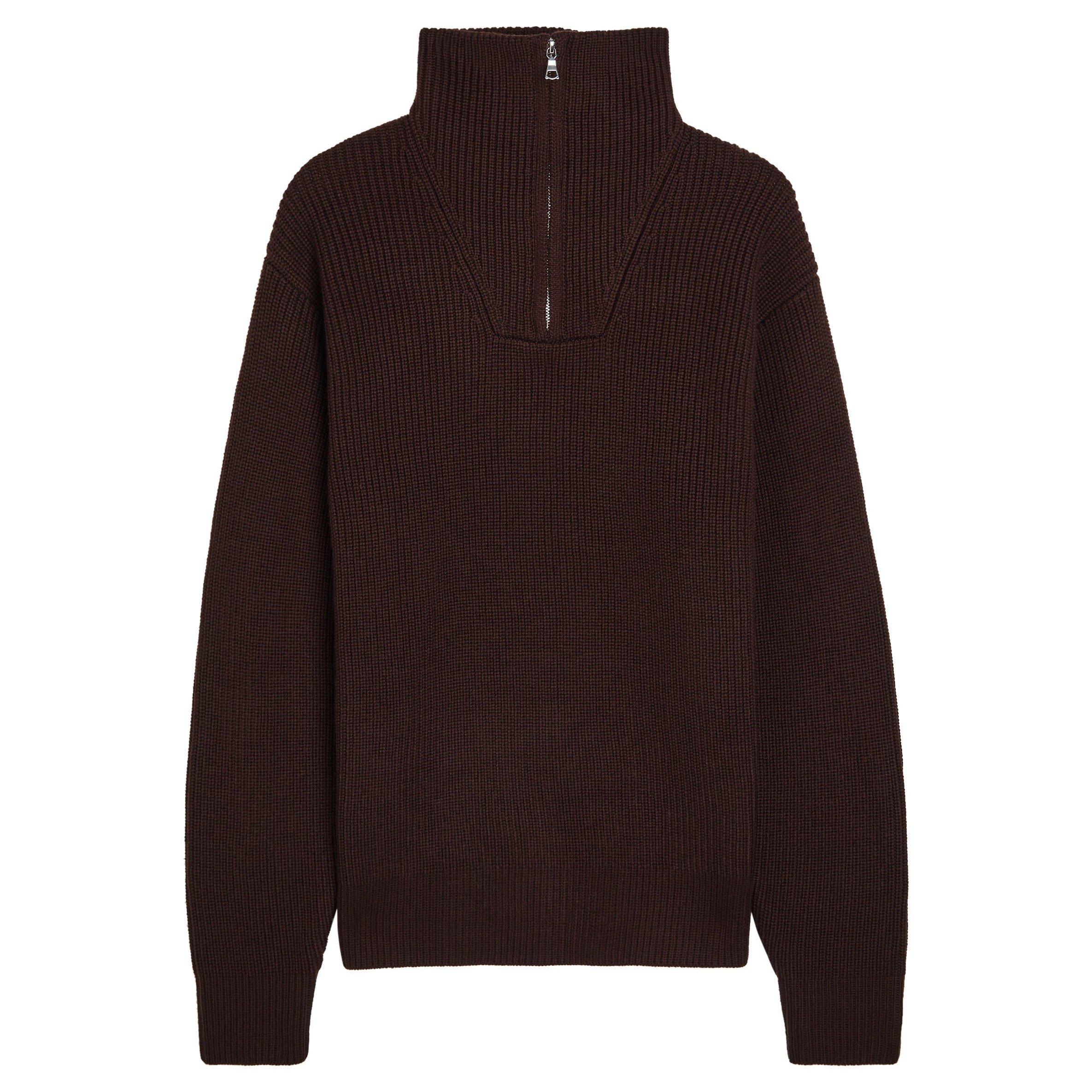 BROWN - Officine Generale - OG TAREK MOCK ZIP NECK KNIT