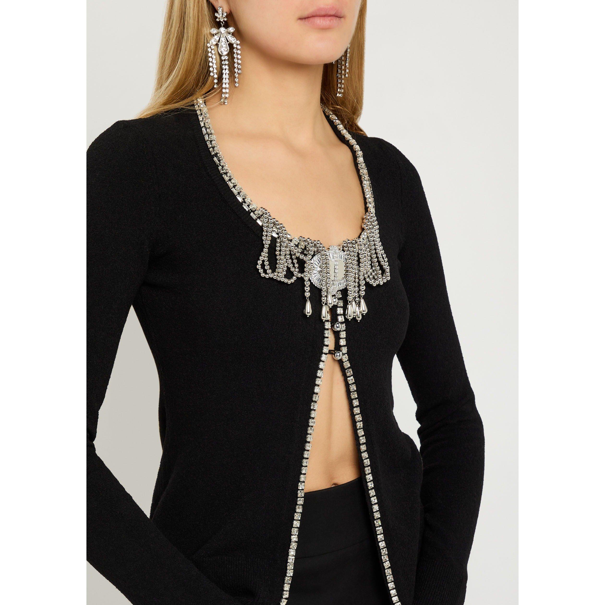 BLACK - Rabanne - LS NECKLACE DETAIL CARDIGAN - 4