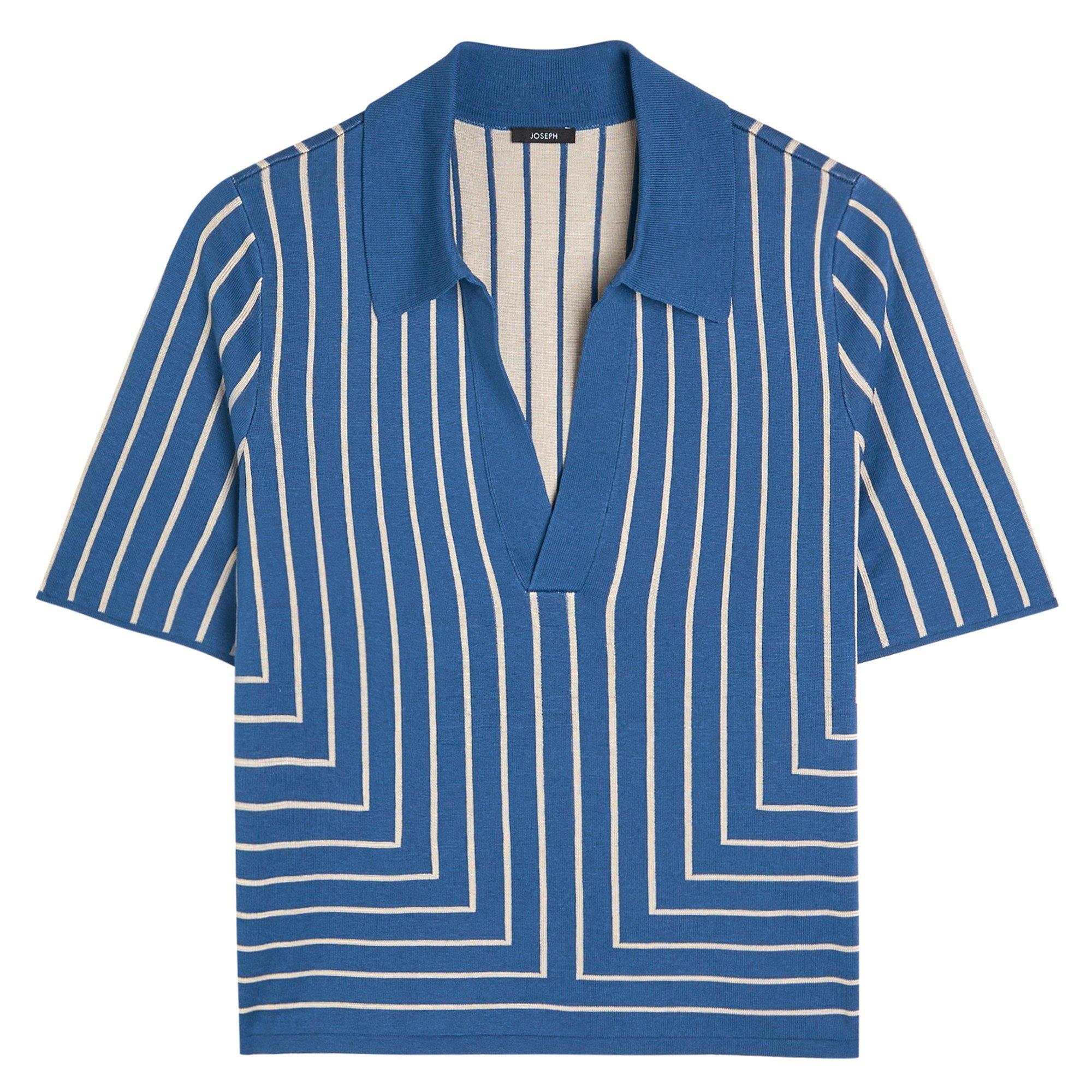 BLUE AND OTHER - Joseph - Women's Geometric Jacquard Silk Short-Sleeve Cropped Polo Shirt