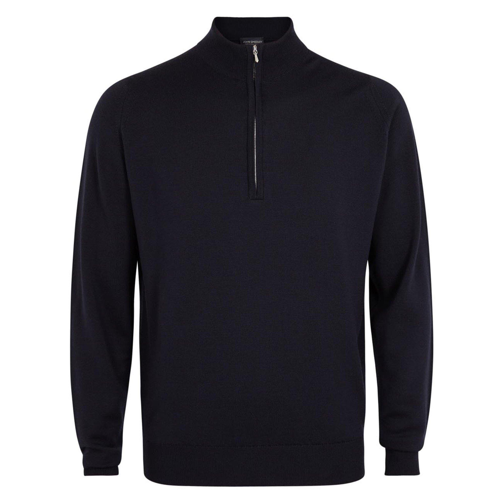 NAVY - John Smedley - SMED LS KNIT MERINO HALF ZIP