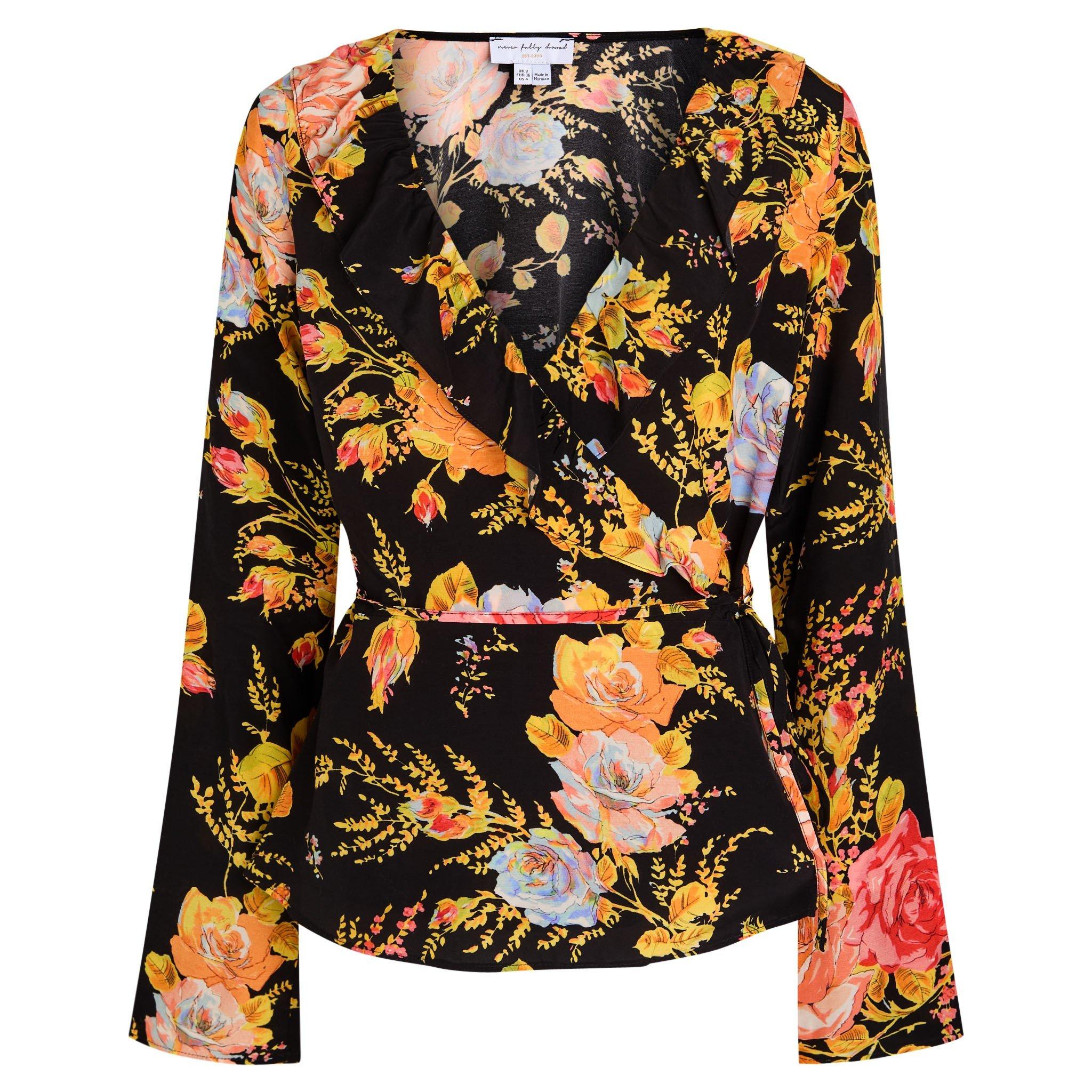 BLACK AND OTHER - Never Fully Dressed - T BLACK FLORAL WRAP TOP