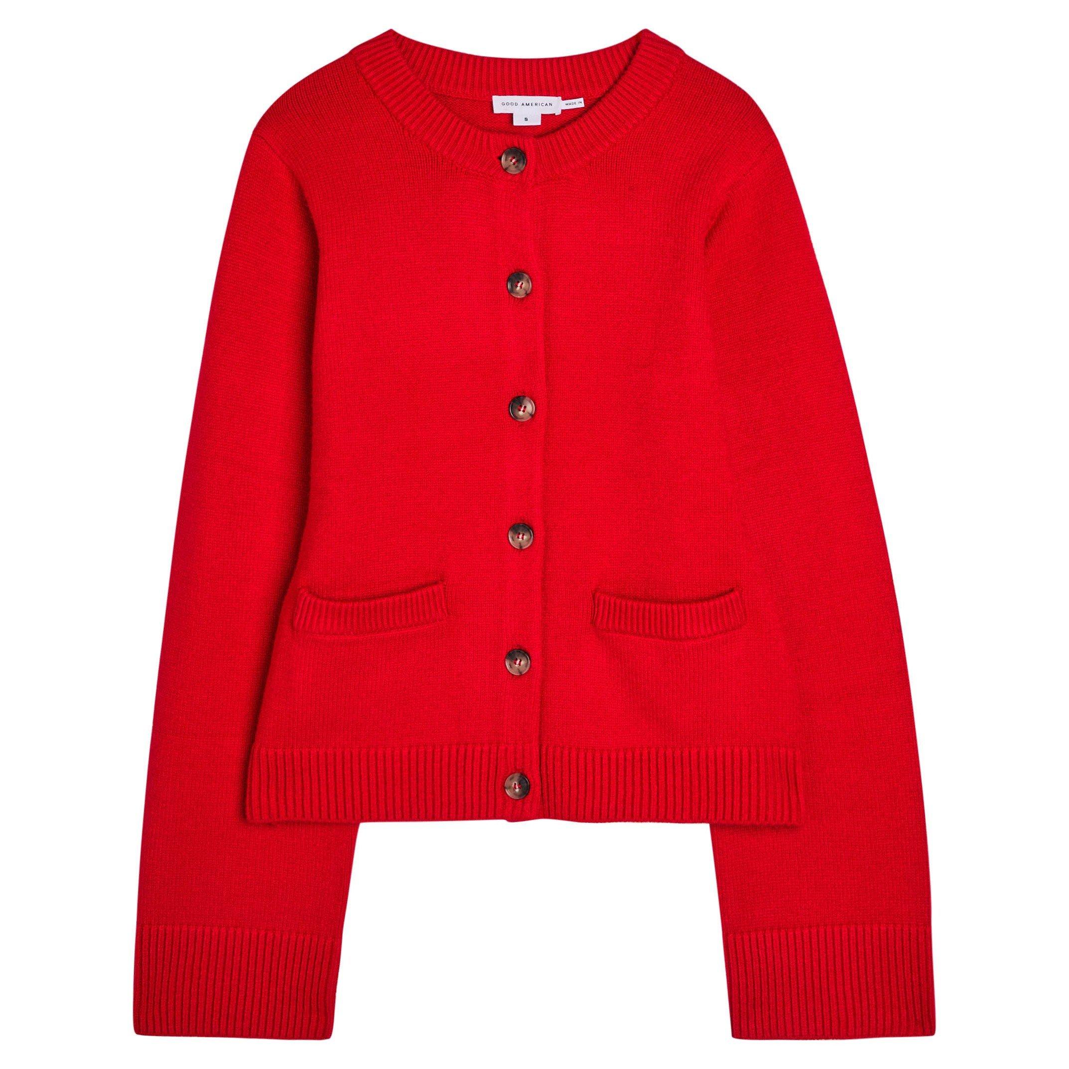 RED - Good American - KN BUTTON FRONT KNIT CARDIGAN