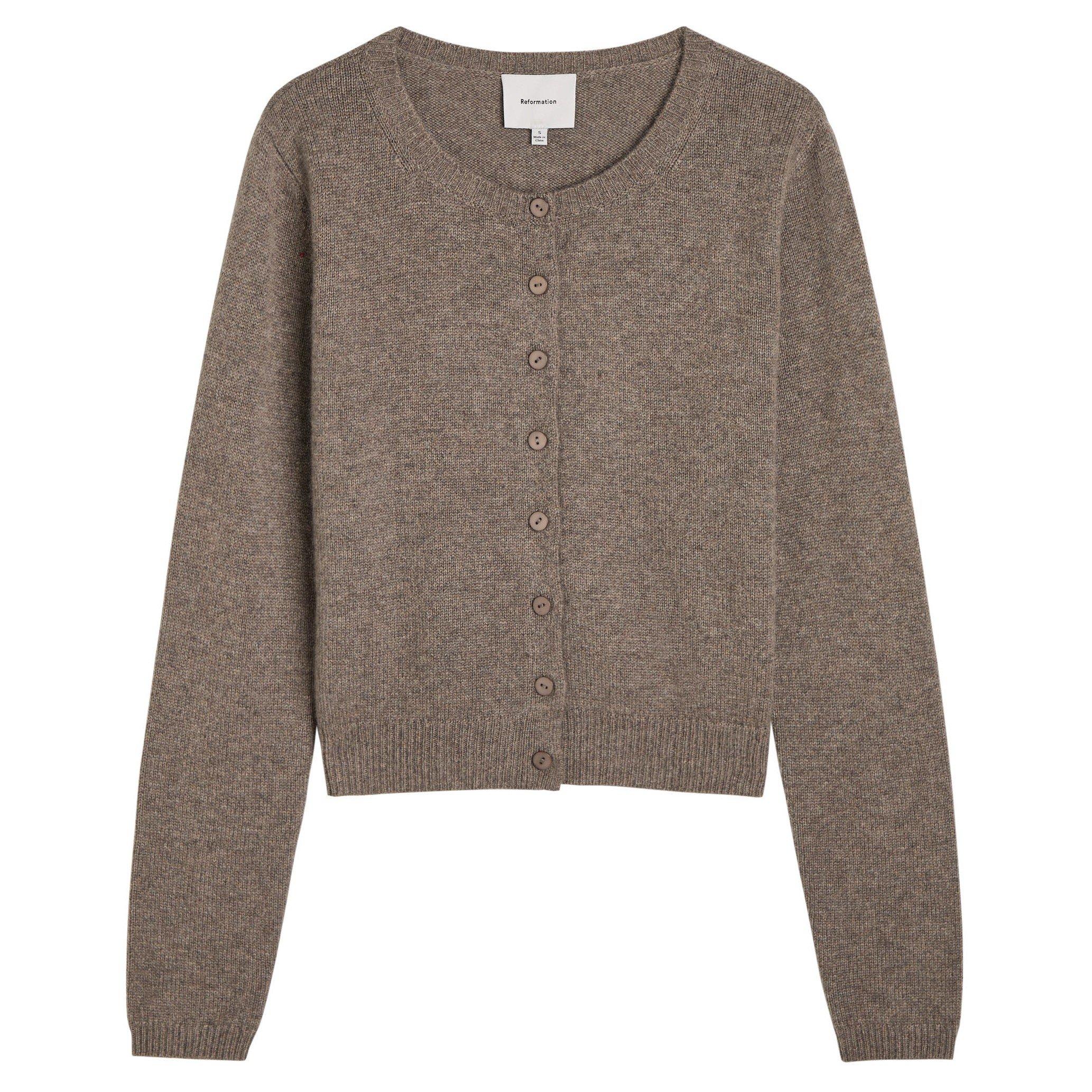 LIGHT BROWN - Reformation - K Clara Cashmere Crew Cardigan