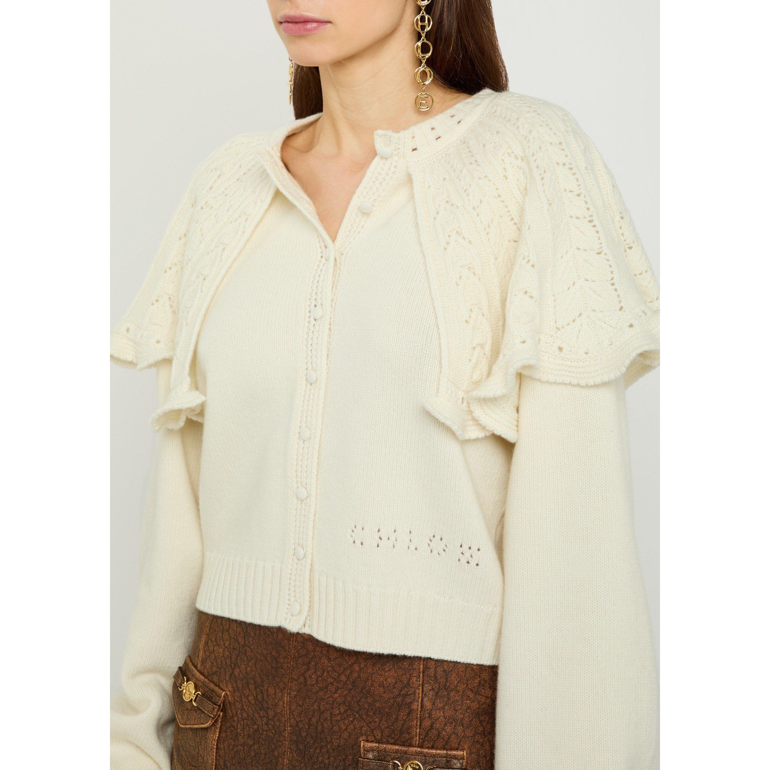OFF WHITE - Chloe - Women's Collar Detail Wool Cardigan - 4