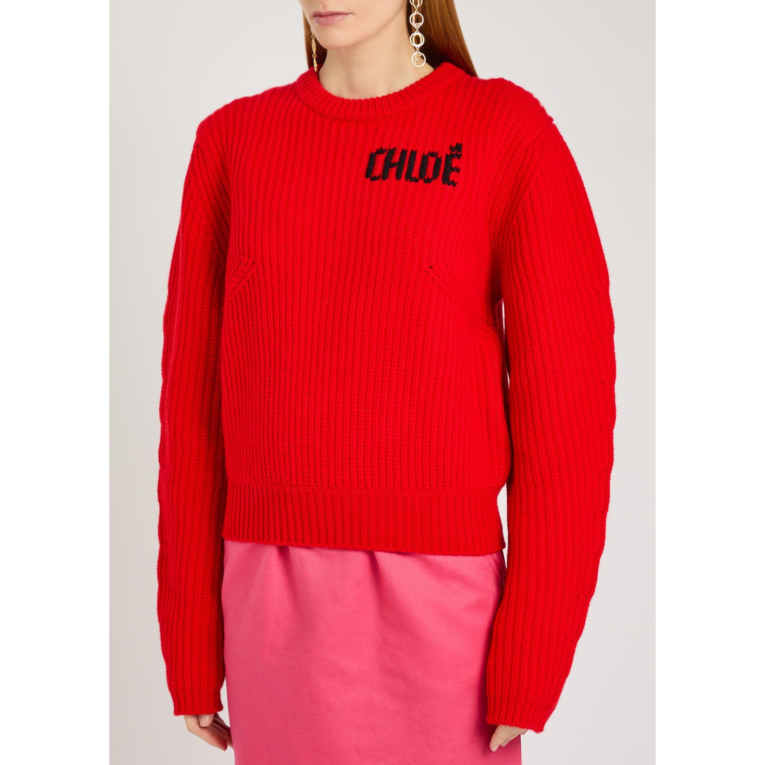 RED - Chloe - Women's Logo Wool Cashmere Crew-Neck Jumper - 2