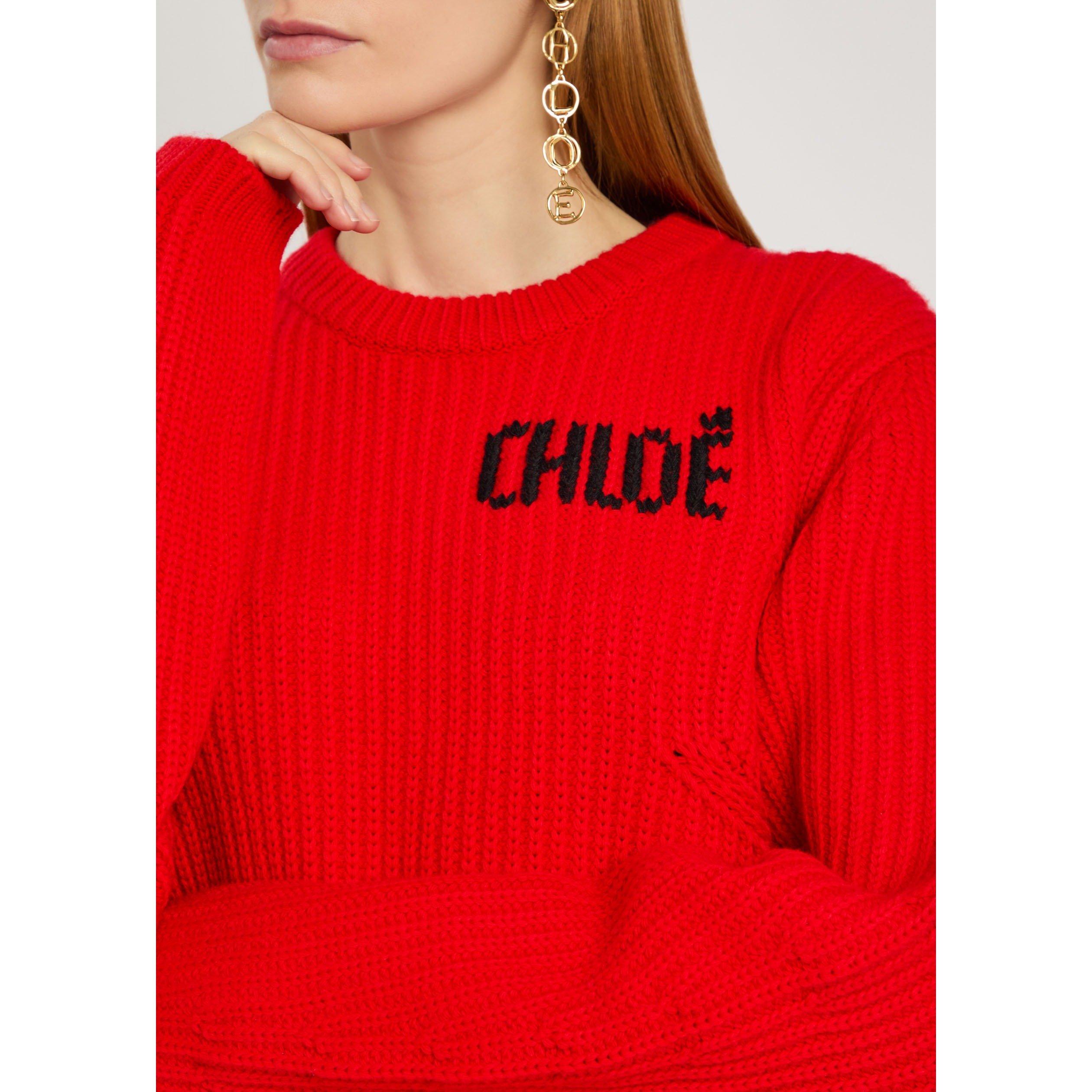 RED - Chloe - Women's Logo Wool Cashmere Crew-Neck Jumper - 4