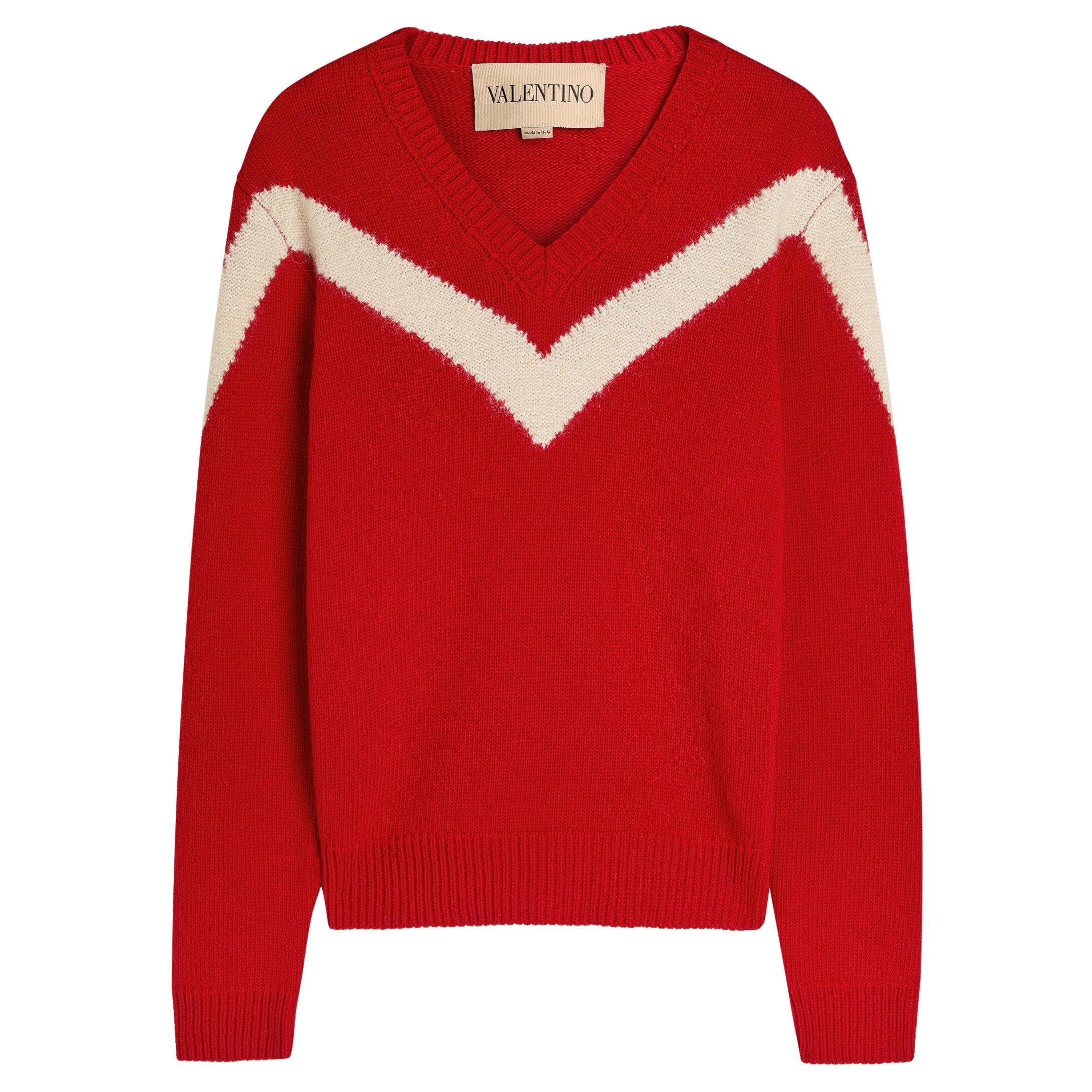 RED - Valentino - VAL WOOL MOHAIR V NECK KNIT