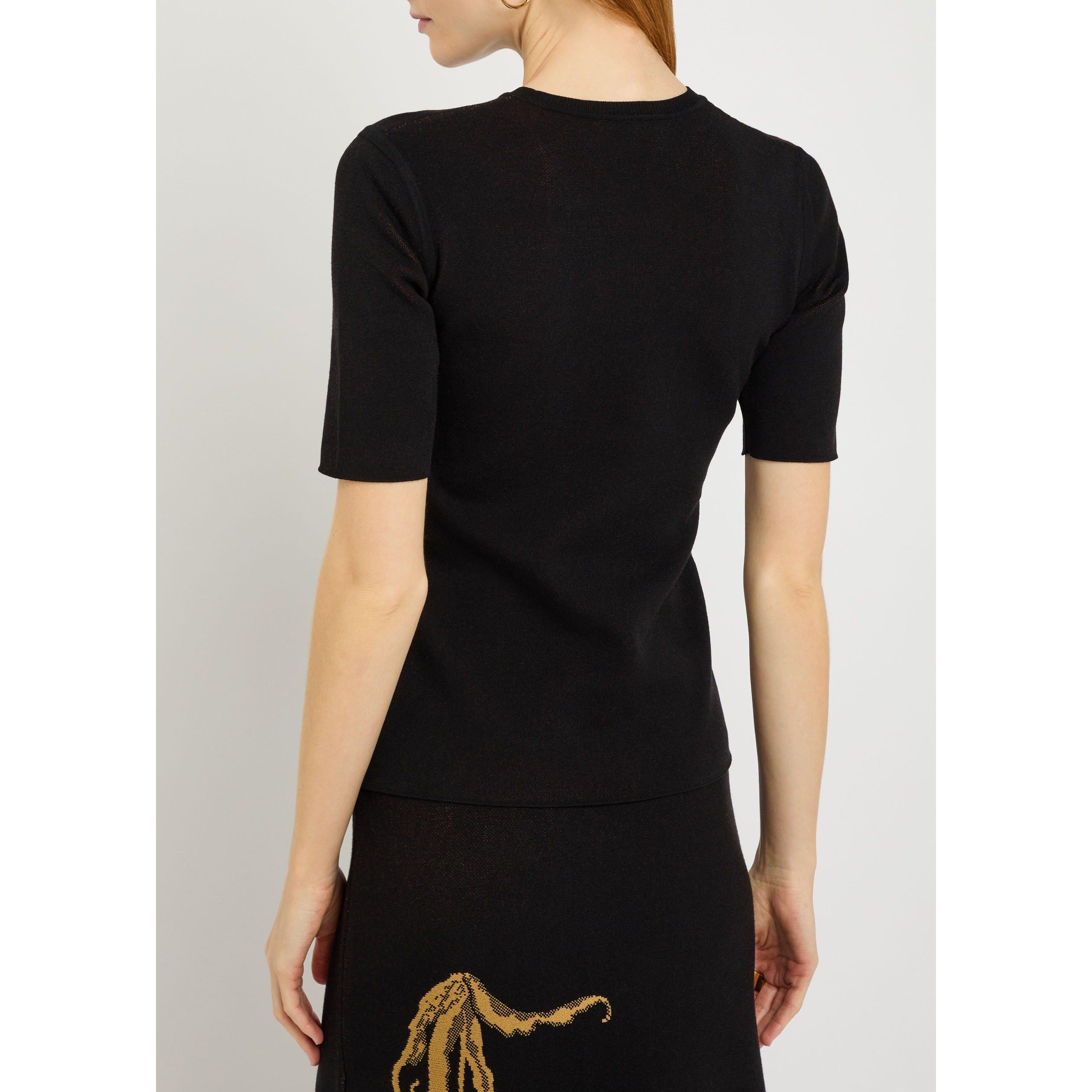 BLACK AND OTHER - Erdem - Women's Floral Intarsia Short-Sleeve Slim-Fit Knitted T-Shirt - 3