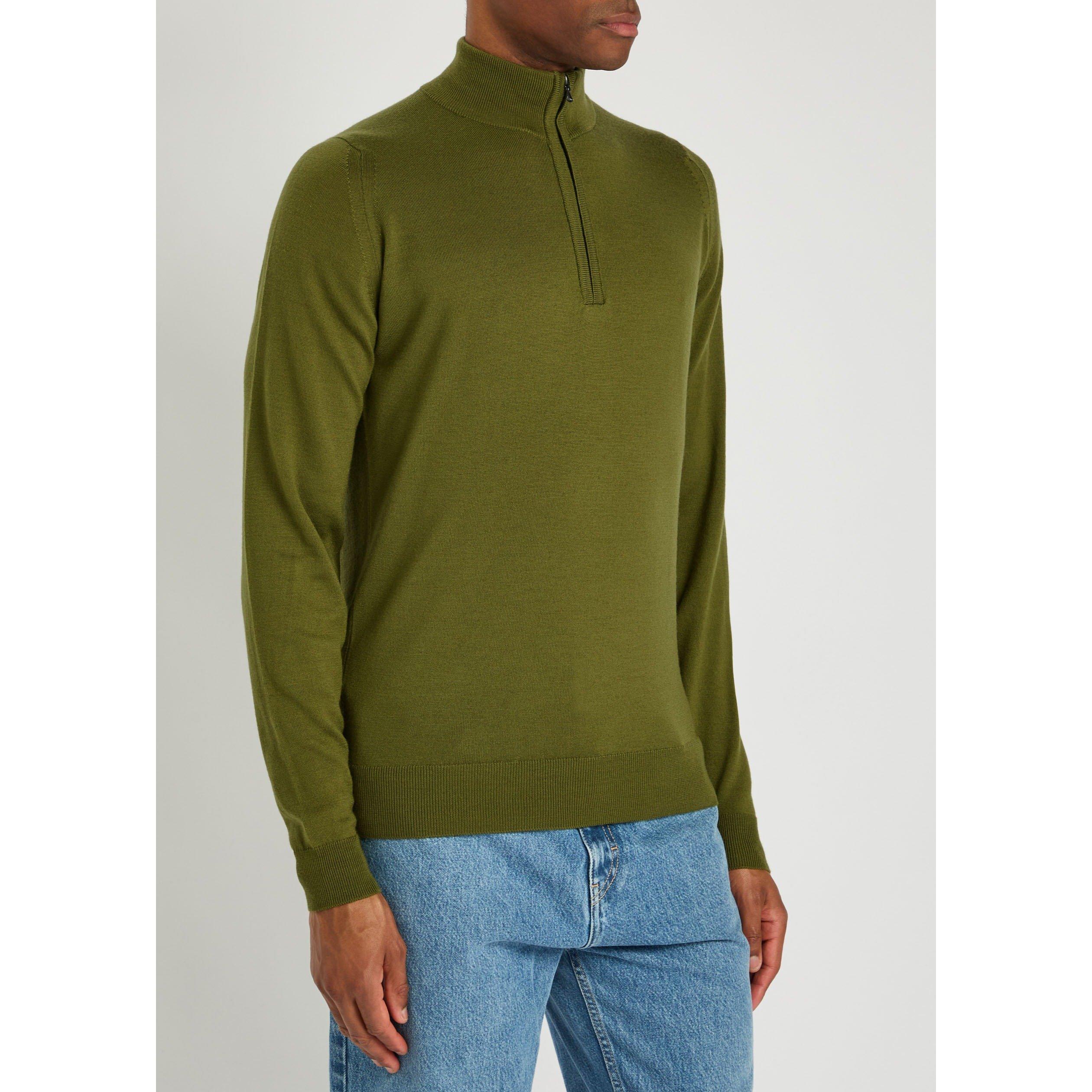 GREEN - John Smedley - SMED KNIT 1/4 ZIP TAPTON - 2