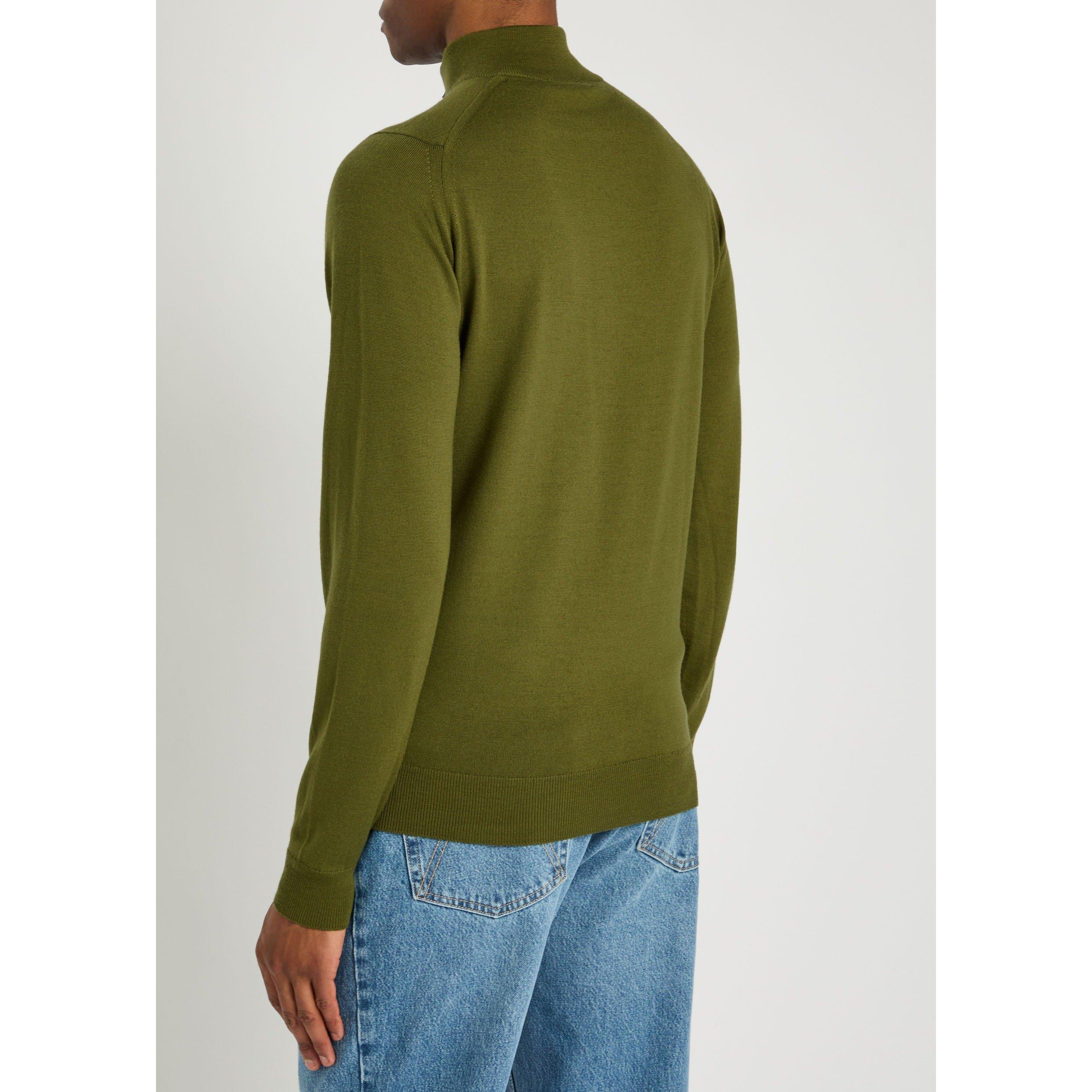 GREEN - John Smedley - SMED KNIT 1/4 ZIP TAPTON - 3