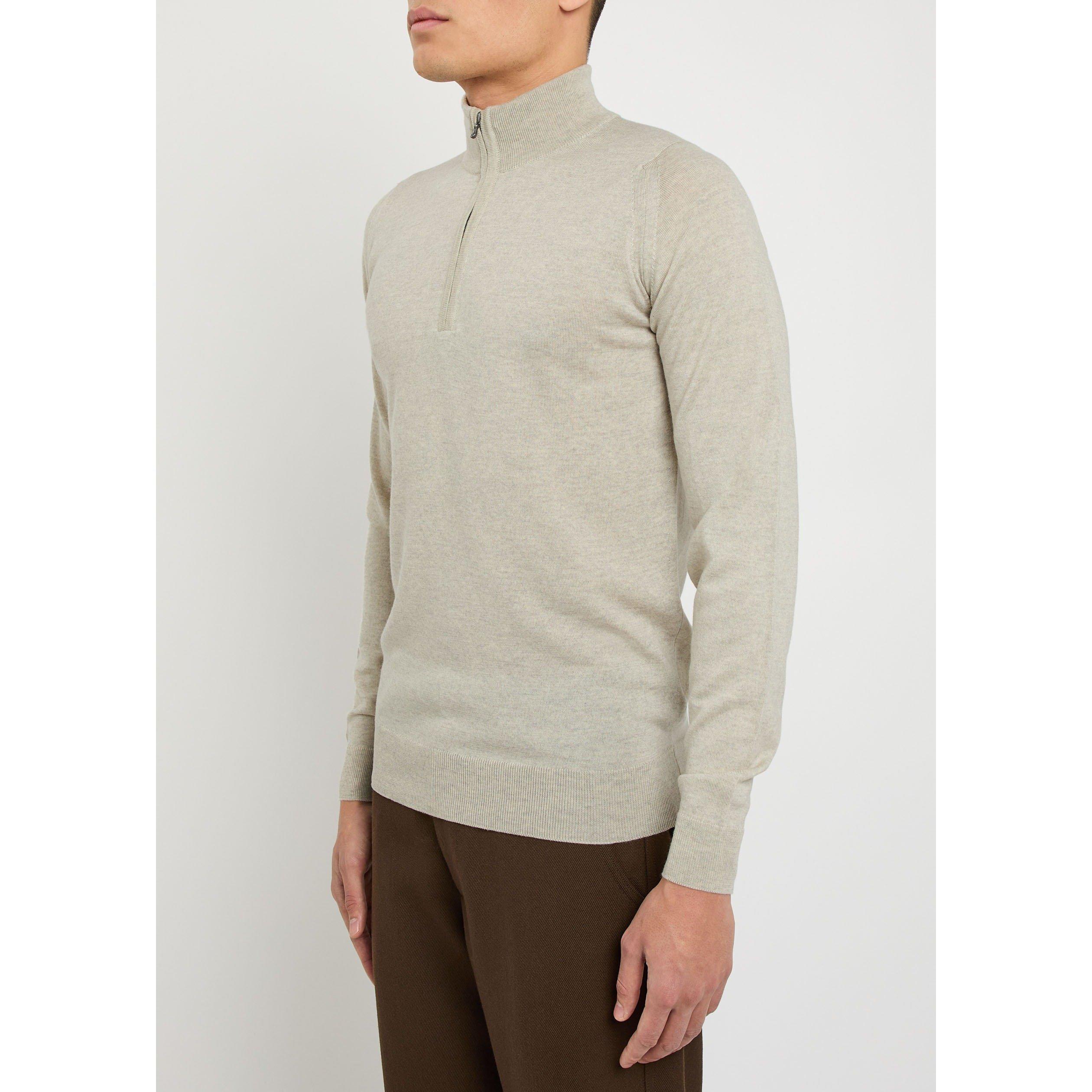 BEIGE - John Smedley - SMED KNIT 1/4 ZIP TAPTON - 2