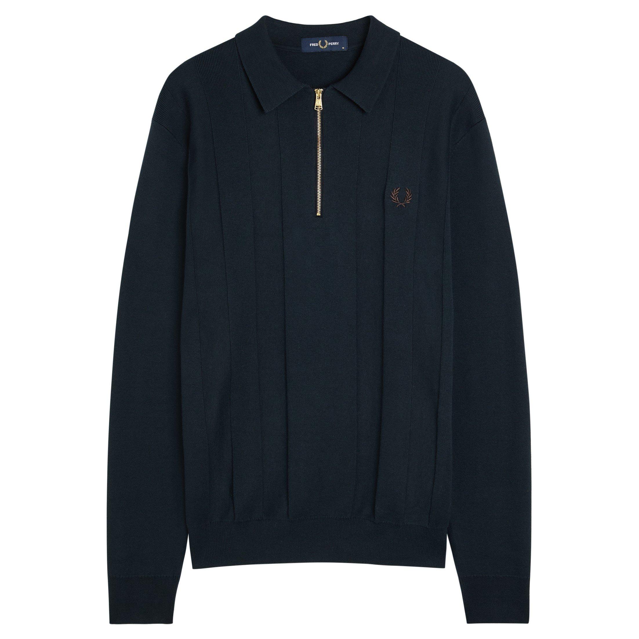 NAVY - Fred Perry - FP 1/4 ZIP POLO TNL STRIPE