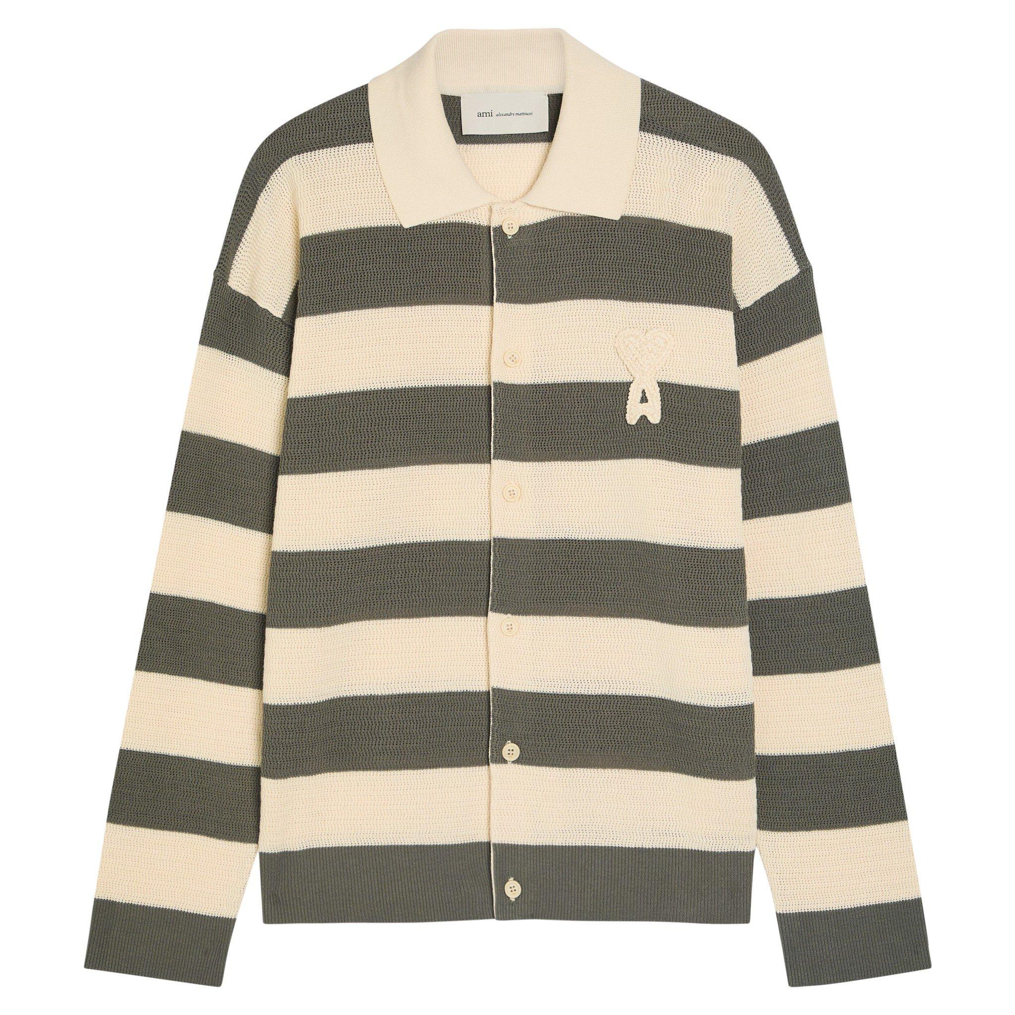 WHITE AND OTHER - AMI Paris - AMI LS KNIT STRIPED POLO - 1