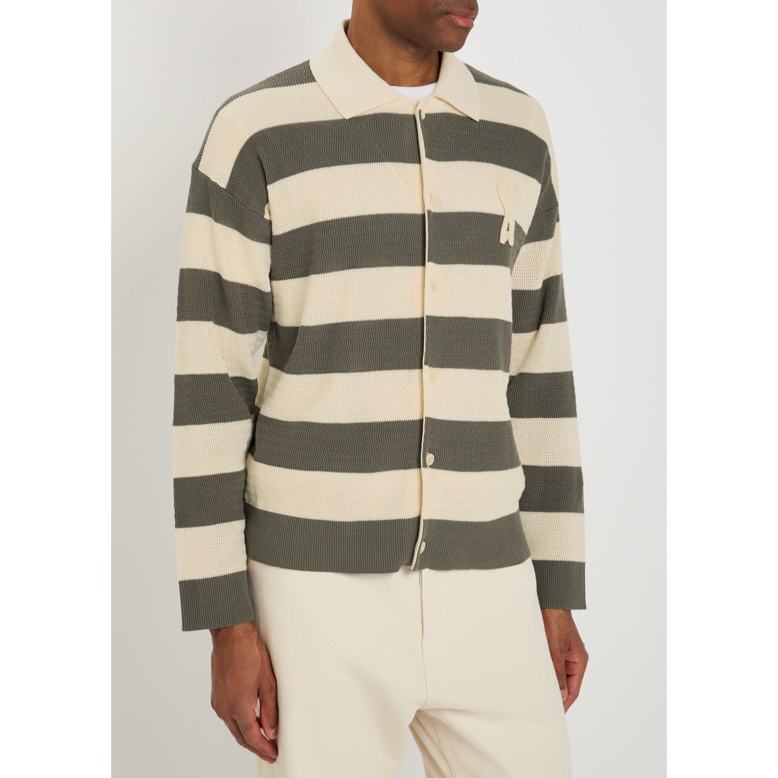 WHITE AND OTHER - AMI Paris - AMI LS KNIT STRIPED POLO - 2