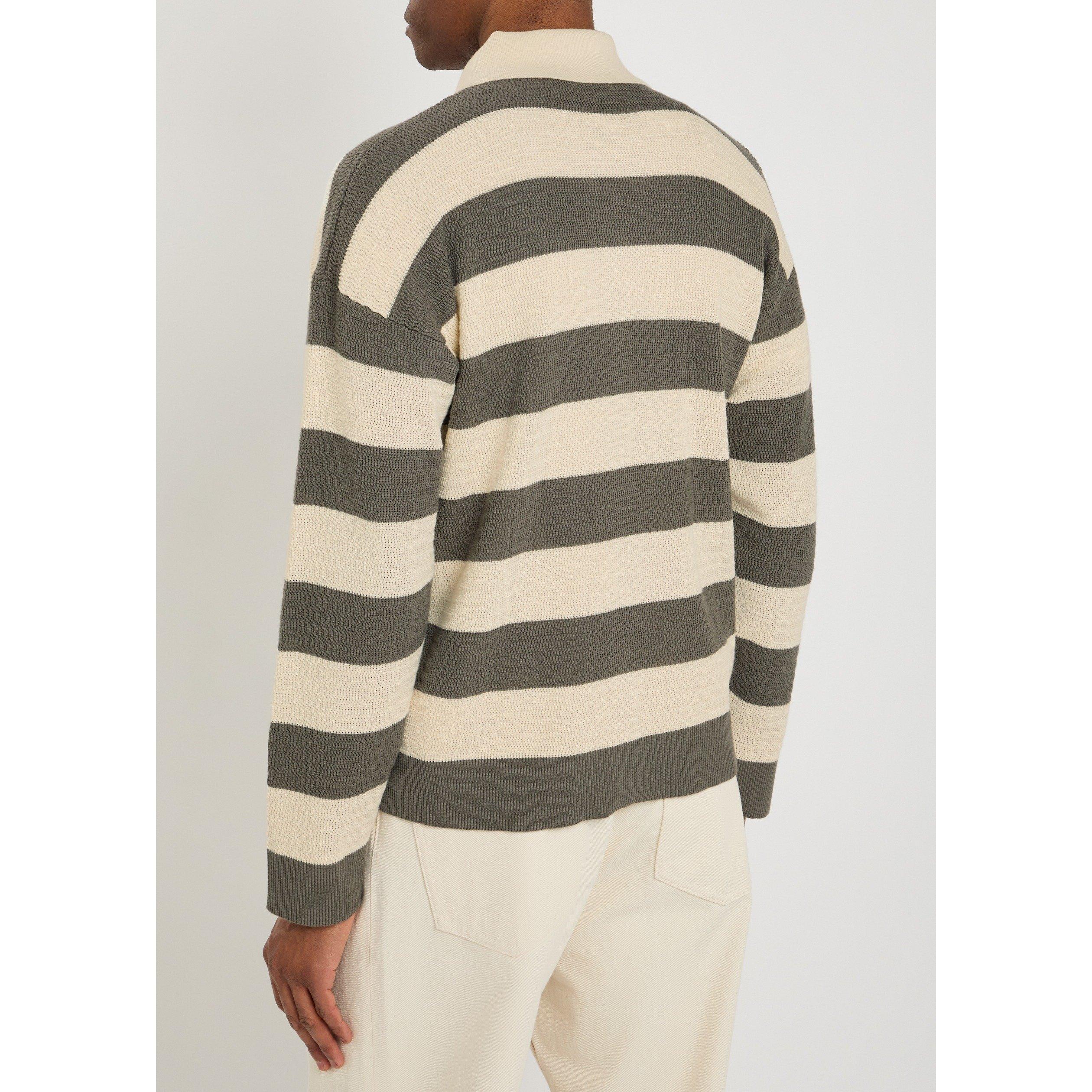 WHITE AND OTHER - AMI Paris - AMI LS KNIT STRIPED POLO - 3
