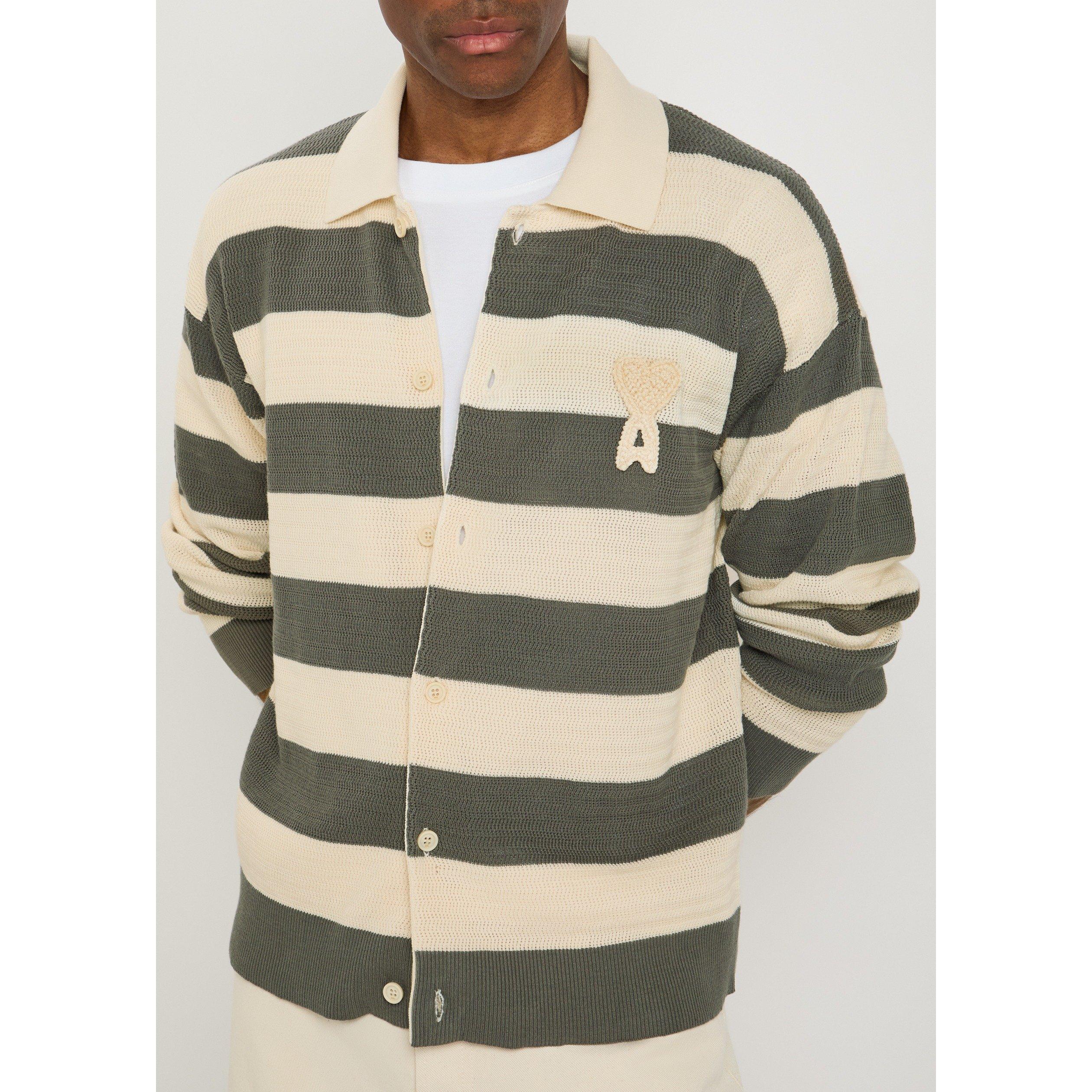 WHITE AND OTHER - AMI Paris - AMI LS KNIT STRIPED POLO - 4