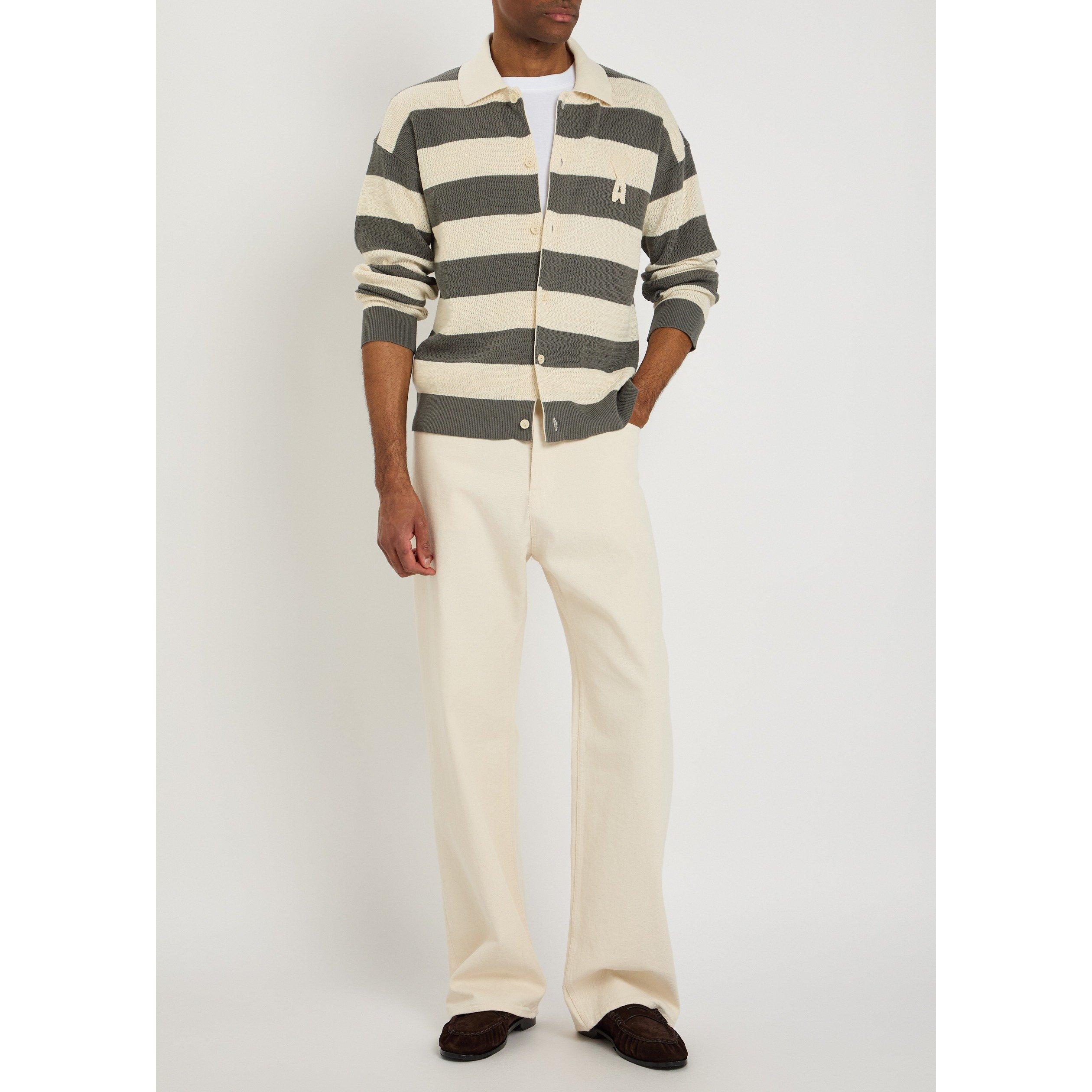 WHITE AND OTHER - AMI Paris - AMI LS KNIT STRIPED POLO - 5
