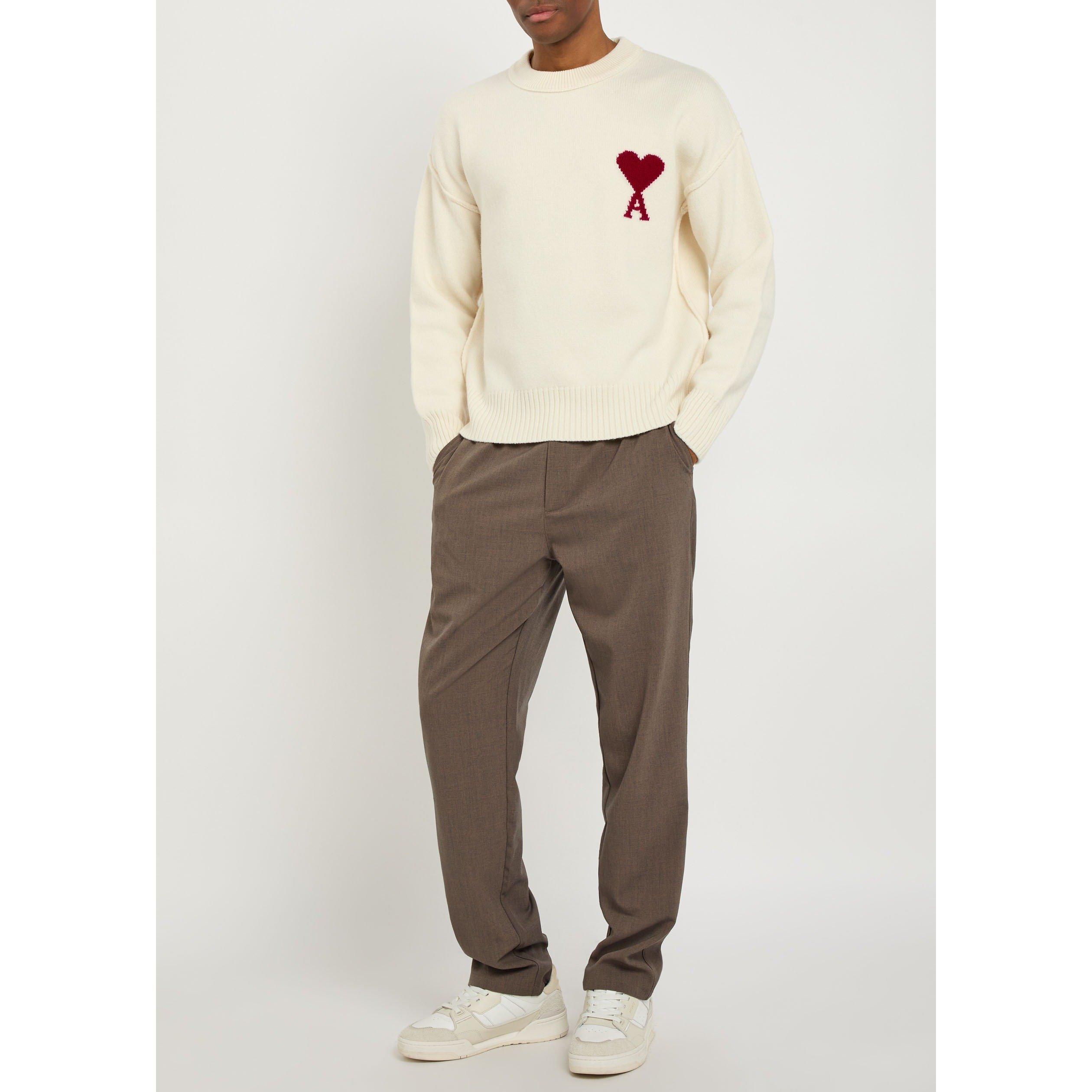 CREAM - AMI Paris - Men's Wool Crew-Neck Jumper - 5