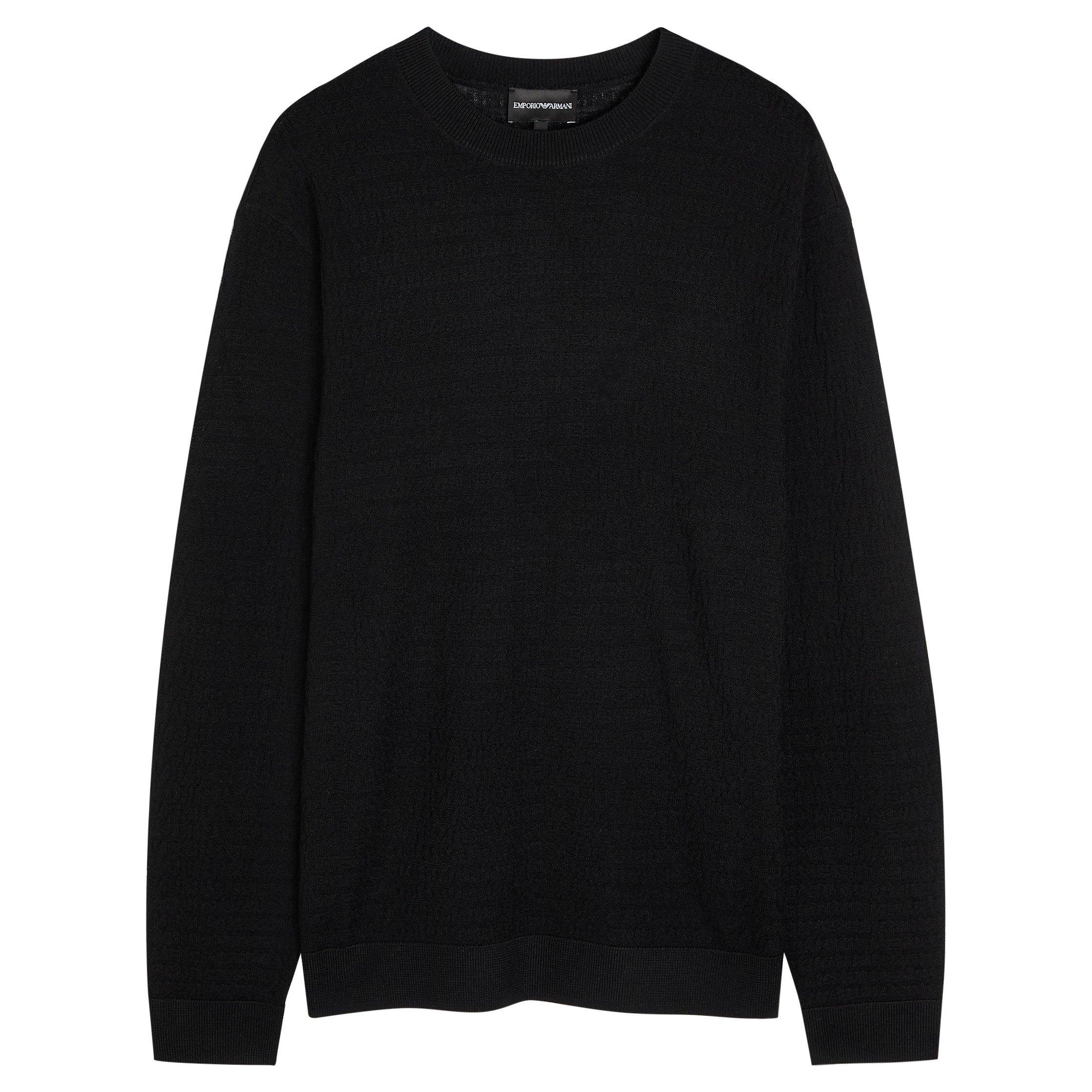BLACK - Emporio Armani - ARM KNIT CREW LS LOGO REPT